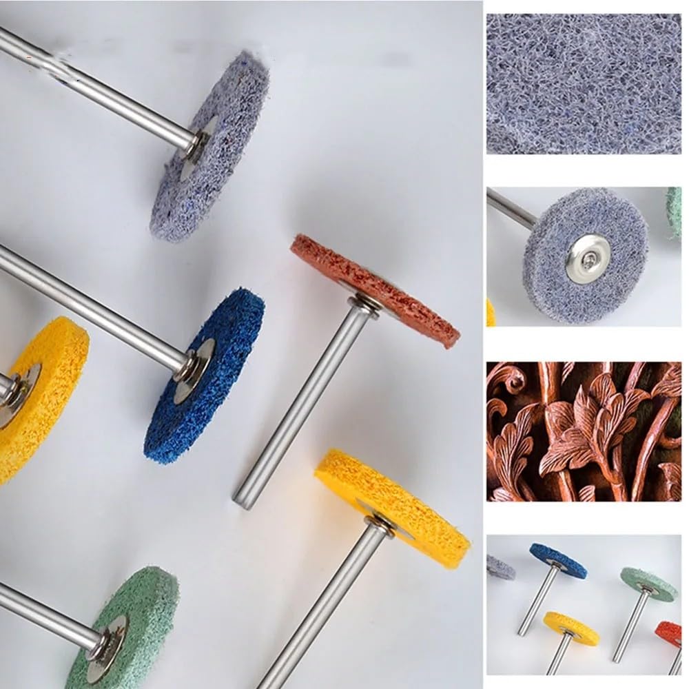 10PCS 3mm Shank Nylon Fiber Grinding Sanding Head Mini Brush Abrasive Wheel Buffing Polishing Wheel Tools for Grinder Rotary Tools, Grit 400 - Perfect for Metal, Wood & Jewelry Polishing, DIY Crafts & Automotive Detailing