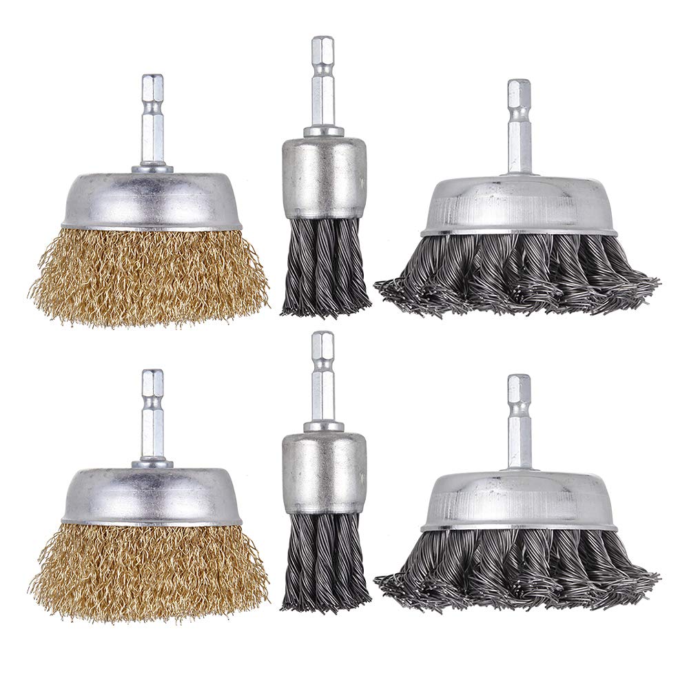 Mixiflor 6-Pack Carbon Steel Wire Brush Set for Drill – 1/4