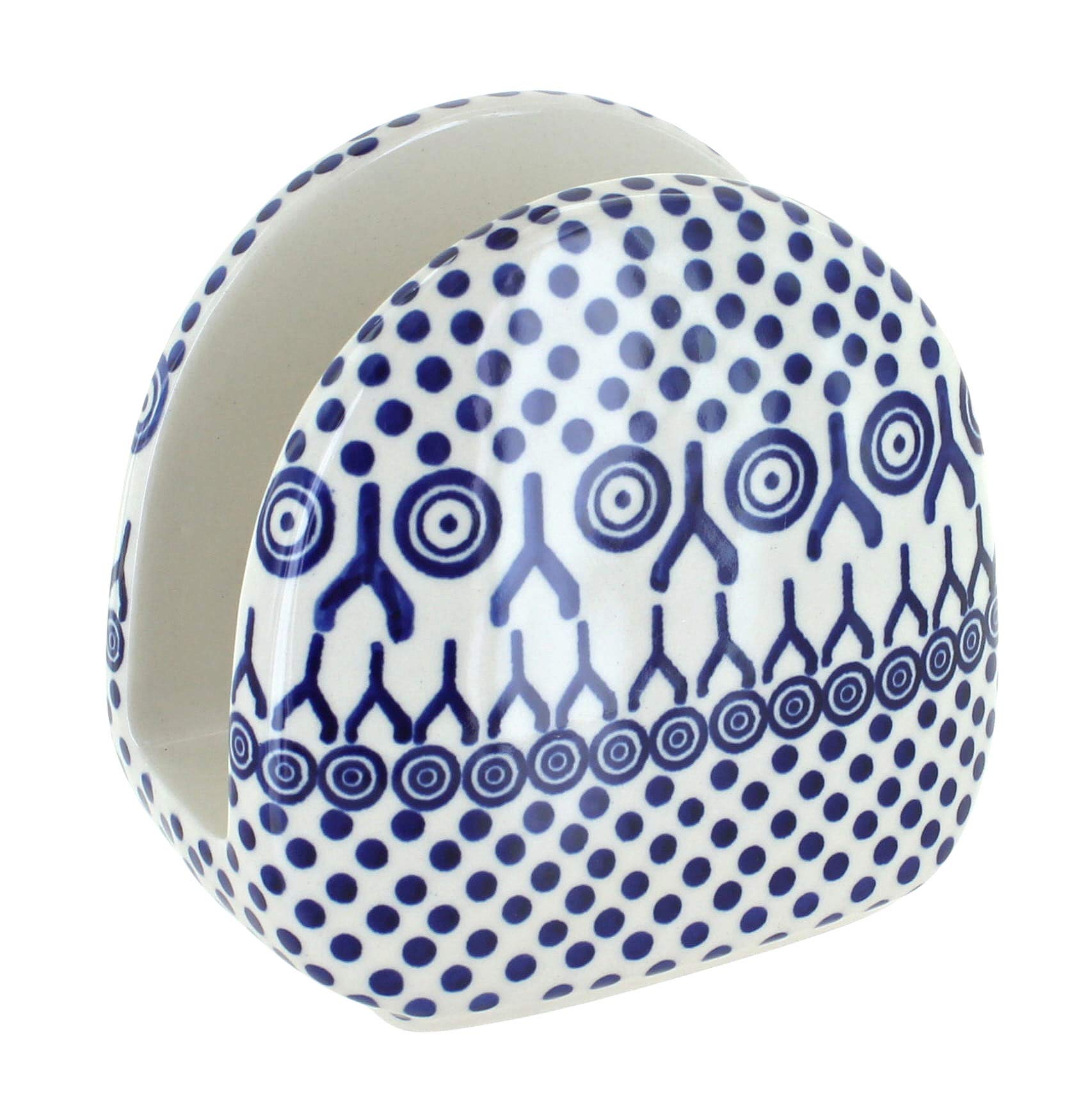 Handmade Blue Rose Polish Pottery Napkin Holder - Elegant Nova Design for Dining Table Decor - Perfect for Restaurants, Weddings & Home Entertaining