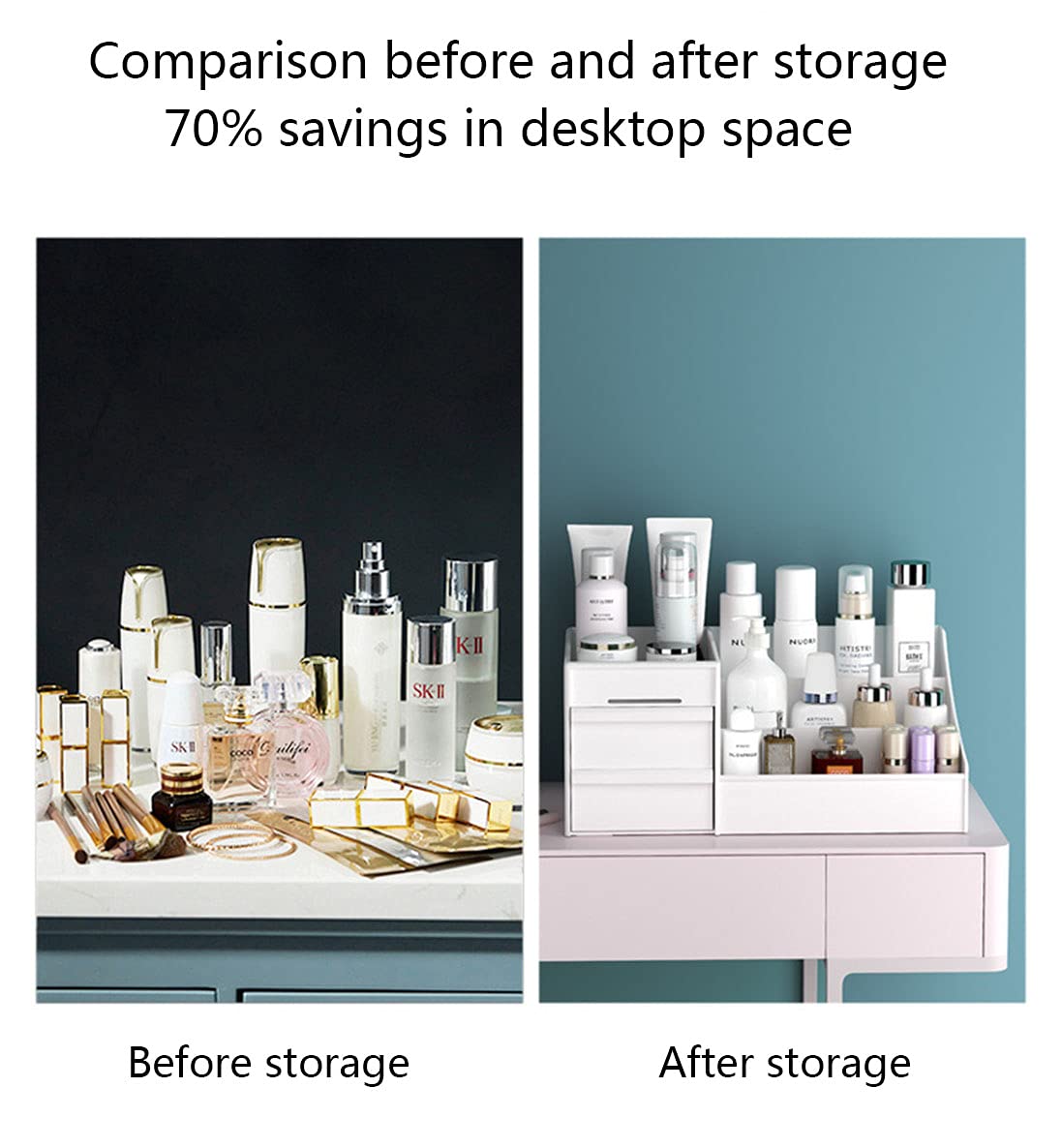 White Cosmetic Storage Box & Makeup Organizer with Drawers - Skincare & Jewelry Organizer for Vanity Desk - Perfect for Bedroom, Bathroom & Travel Use