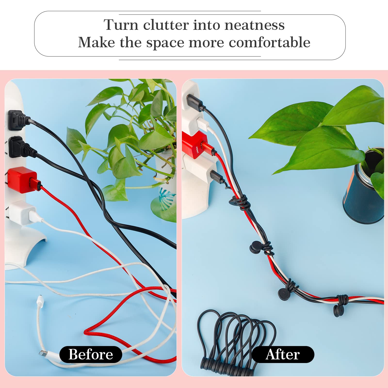 FGSAEOR Magnetic Cord Organizer - 12 Pack Reusable Silicone Cable Ties for Home & Office Organization | Perfect for Bundling Cables, Holding Kitchen Utensils & Securing Fridge Magnets | Black Cable Management Wraps & Clips