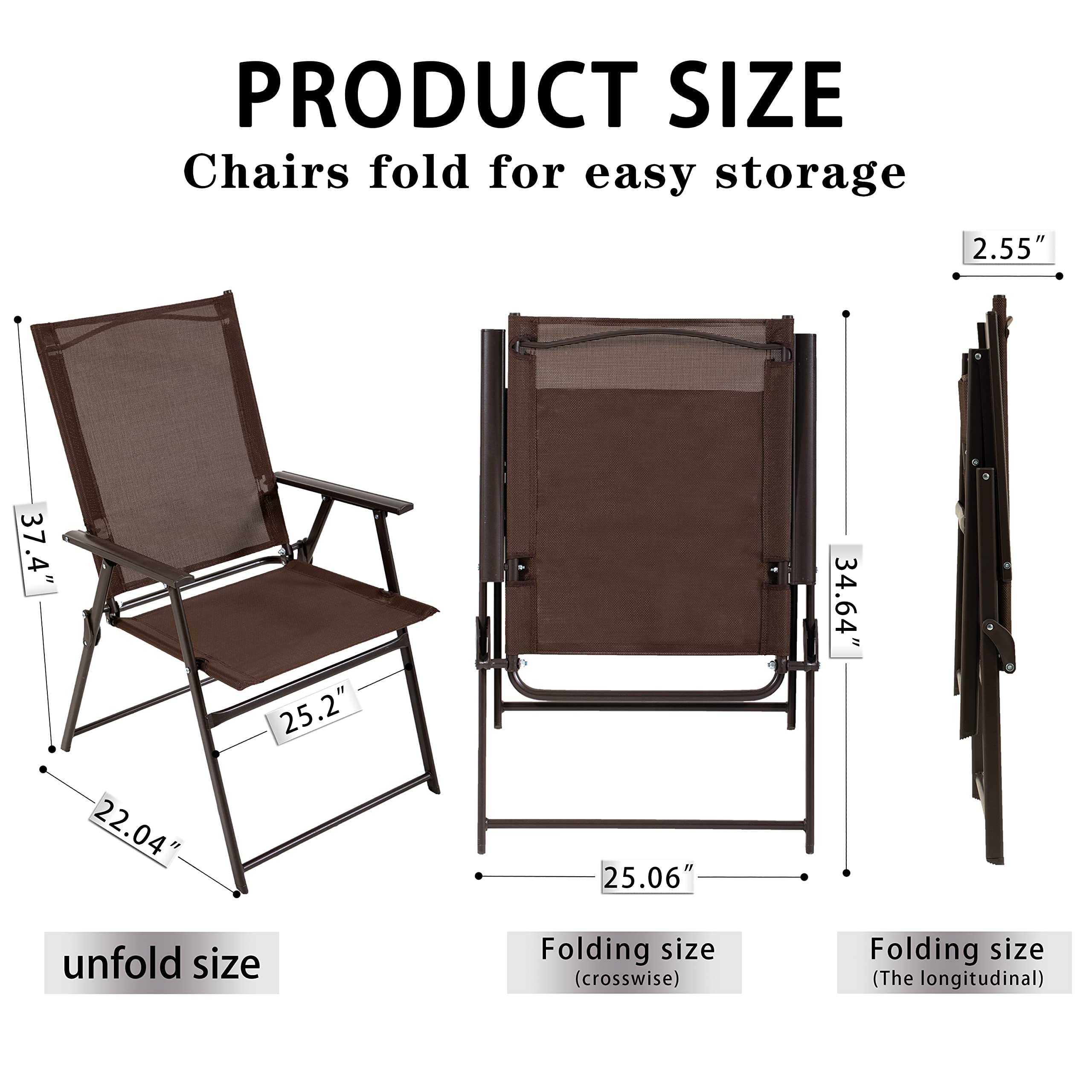 Bigroof 2-Pack Patio Dining Chairs Set - Outdoor Portable Folding Chairs with Armrests & Metal Frame - Perfect for Camping, Poolside, Beach, Deck & Backyard Relaxation (Brown)