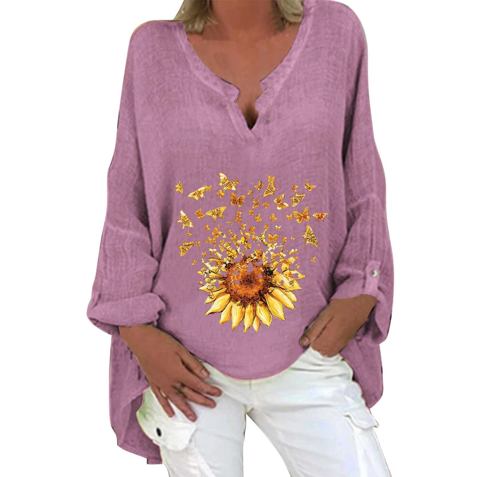 **Plus Size Women's Dress Shirt - V-Neck Lace Blouse with Mid Sleeves in Purple & Sunflower Colors | Elegant Office Wear & Casual Outfits**