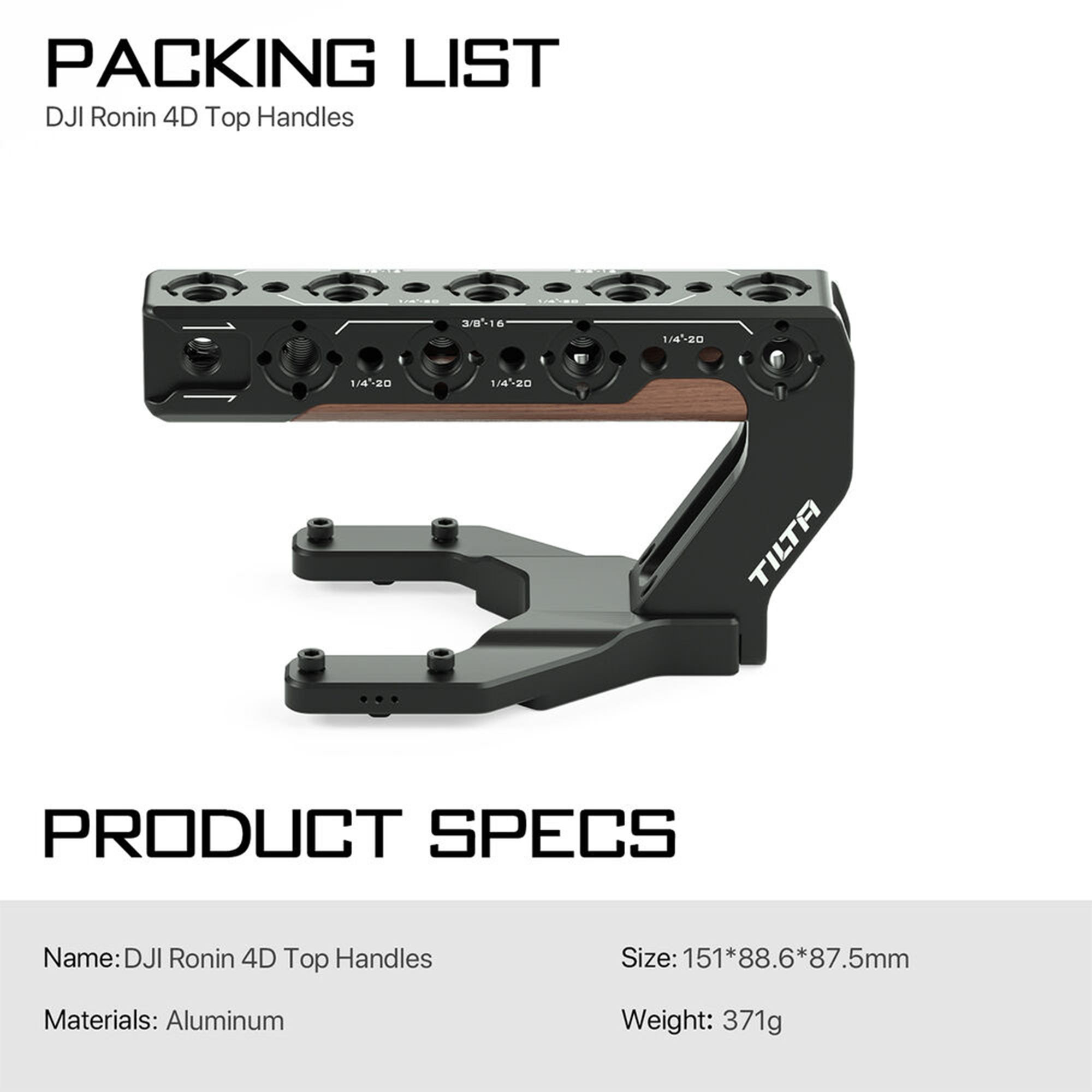 Tilta Aluminum Top Handle for DJI Ronin 4D Camera Rig - Professional Stabilizer Grip for Filmmaking & Cinematic Videography