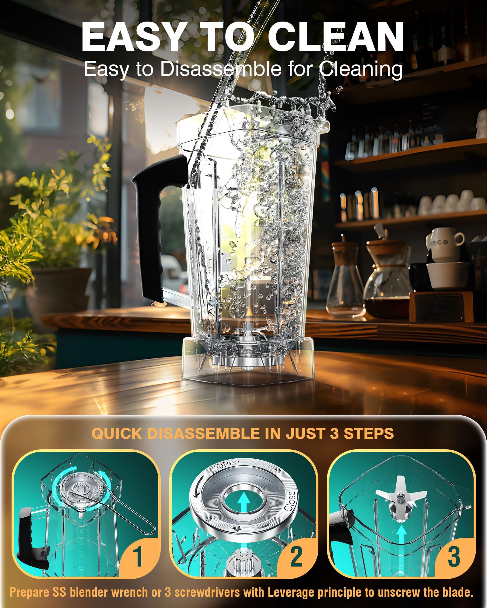 WantJoin Blender Replacement Cup - Compatible with WantJoin 200D Ice Blenders, Mechanical & Digital Display Blenders - Durable Plastic Pitcher for Smoothies, Shakes & Frozen Drinks