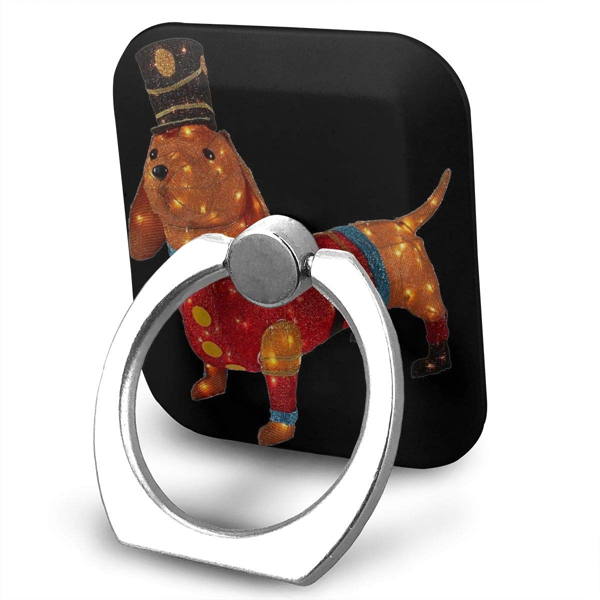 Christmas Dachshund Ring Holder - 360° Adjustable Rotating Phone Stand for iPhone X/6/6s/7/8/8 Plus, Android Smartphones, iPad & Kindle | Perfect for Desk, Bedside & Travel Use
