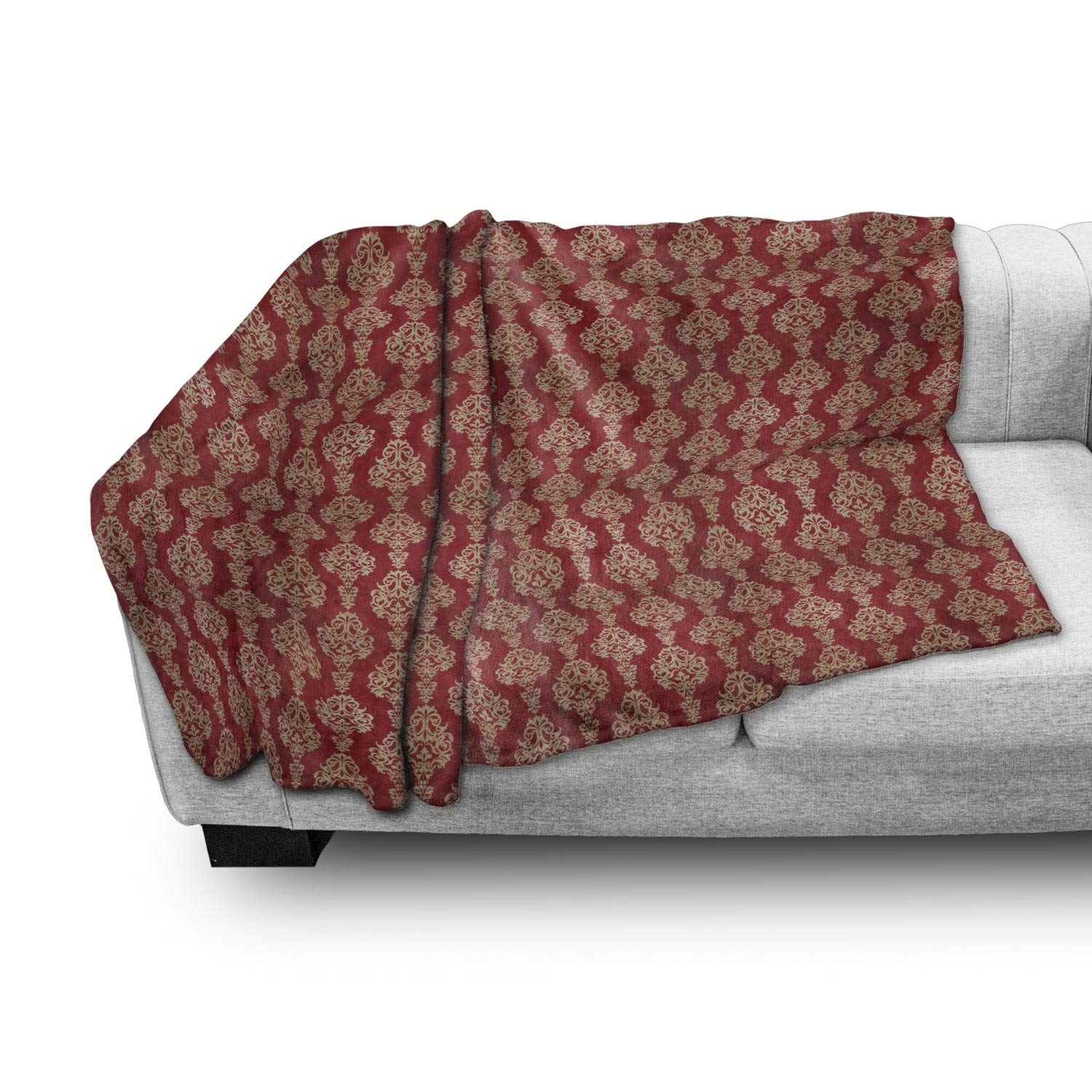 Ambesonne Damask Throw Blanket - Oriental Swirls & Floral Motif Fleece Blanket, 60