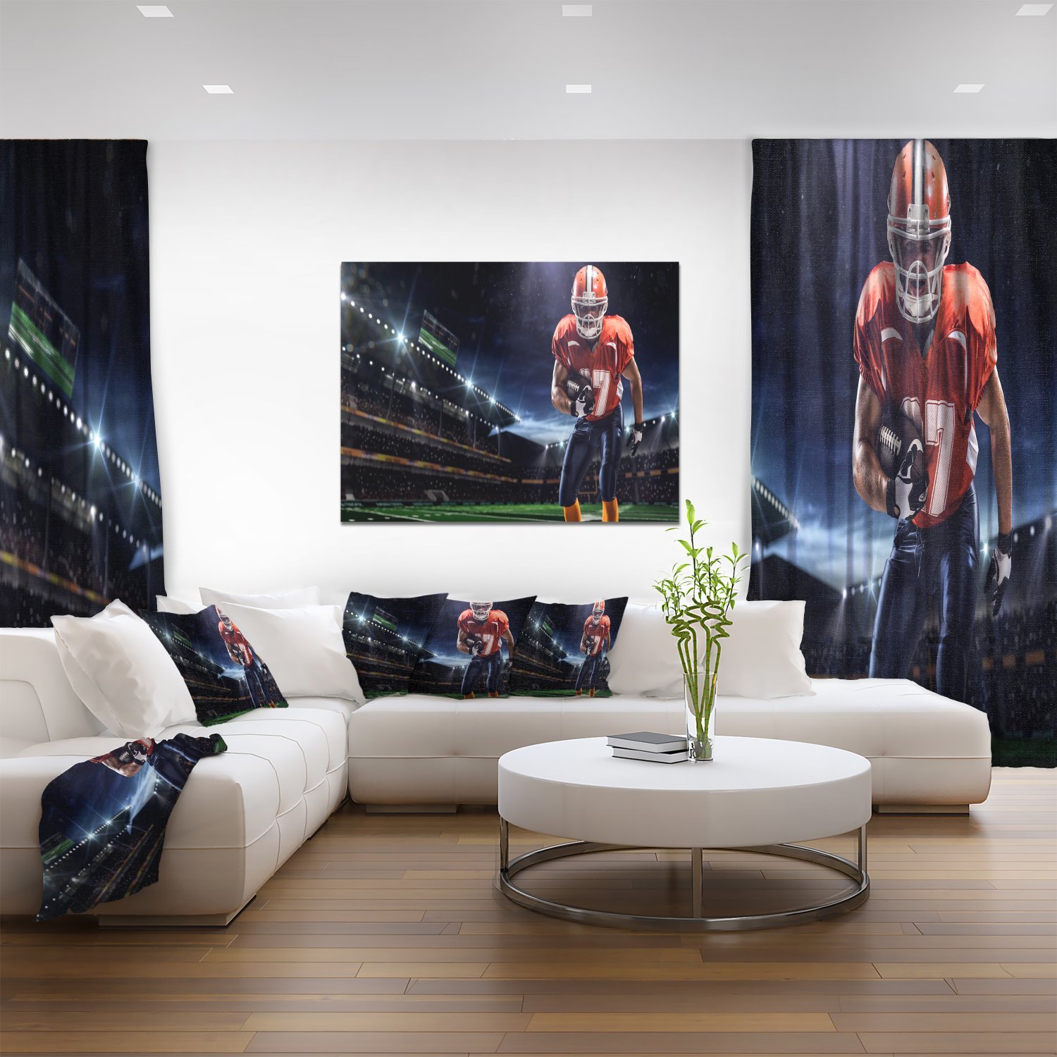 American Football Player in Action - High-Quality Stadium Sport Canvas Art Print for Home, Office & Game Room Decor