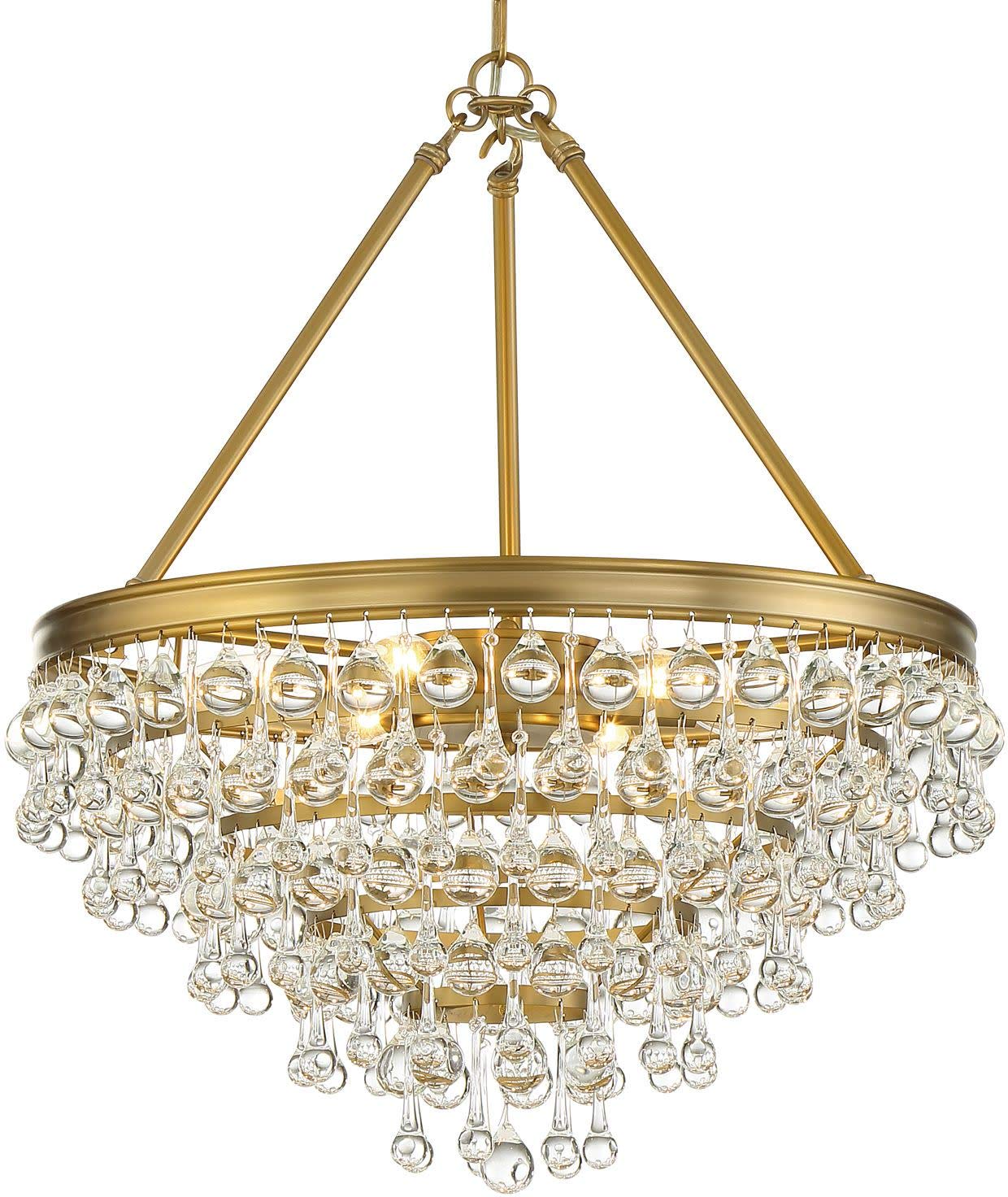 Crystorama Calypso 6-Light Crystal Chandelier with Teardrop Accents in Vibrant Gold - Elegant Dining Room Lighting for Home Decor