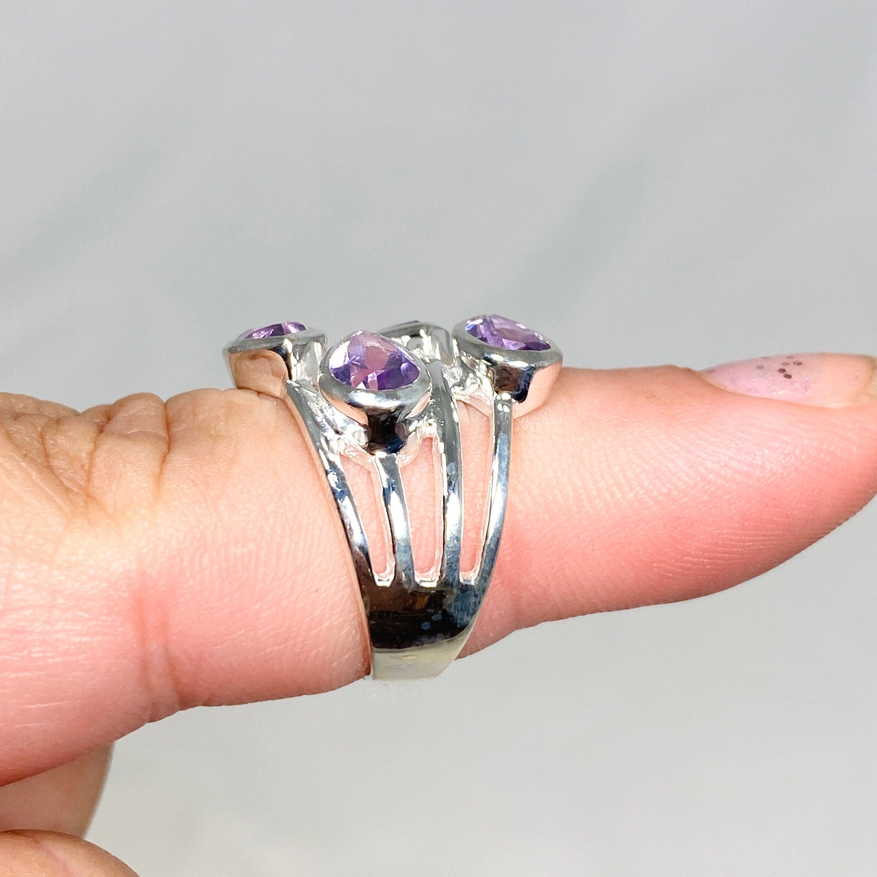 Amethyst Multi-Stone Faceted Teardrop Ring R3815 - Elegant Purple Gemstone Jewelry for Women, Perfect for Weddings, Parties & Special Occasions
