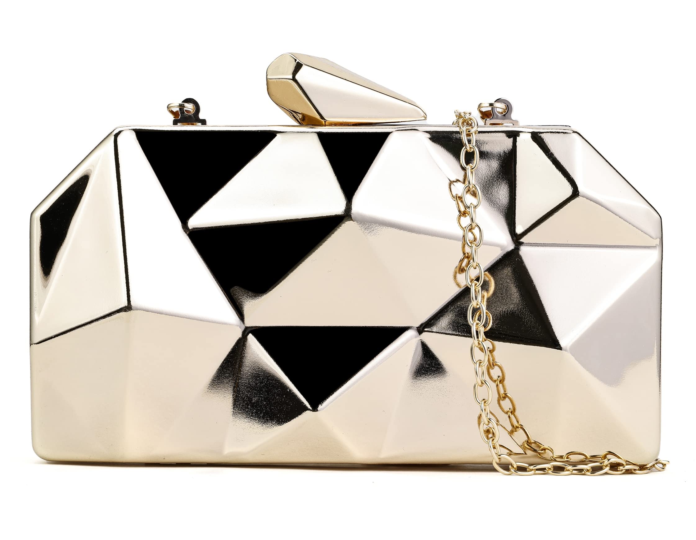 Stylish Geometric Evening Handbags for Women - Crossbody & Metal Clutch Purse with Chain - Perfect for Parties, Weddings & Night Out Events