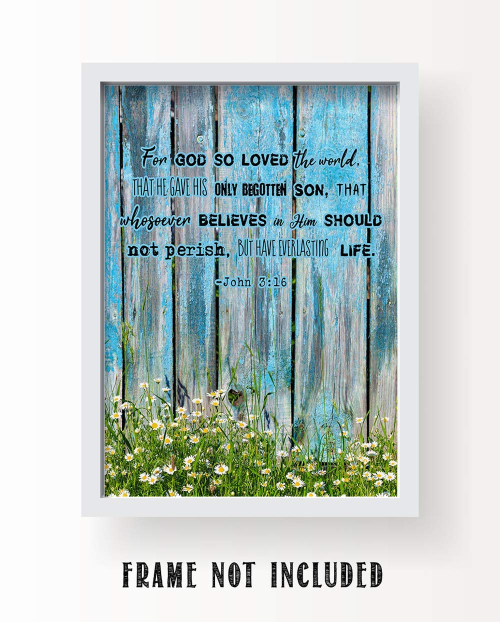 TJ Originals - John 3:16 Bible Verse Wall Art Print - 11x14 Inches Christian Scripture Decor - Inspirational Gift for Family, Friends & Women (Blue Palette) - Perfect for Home, Office & Church Decor