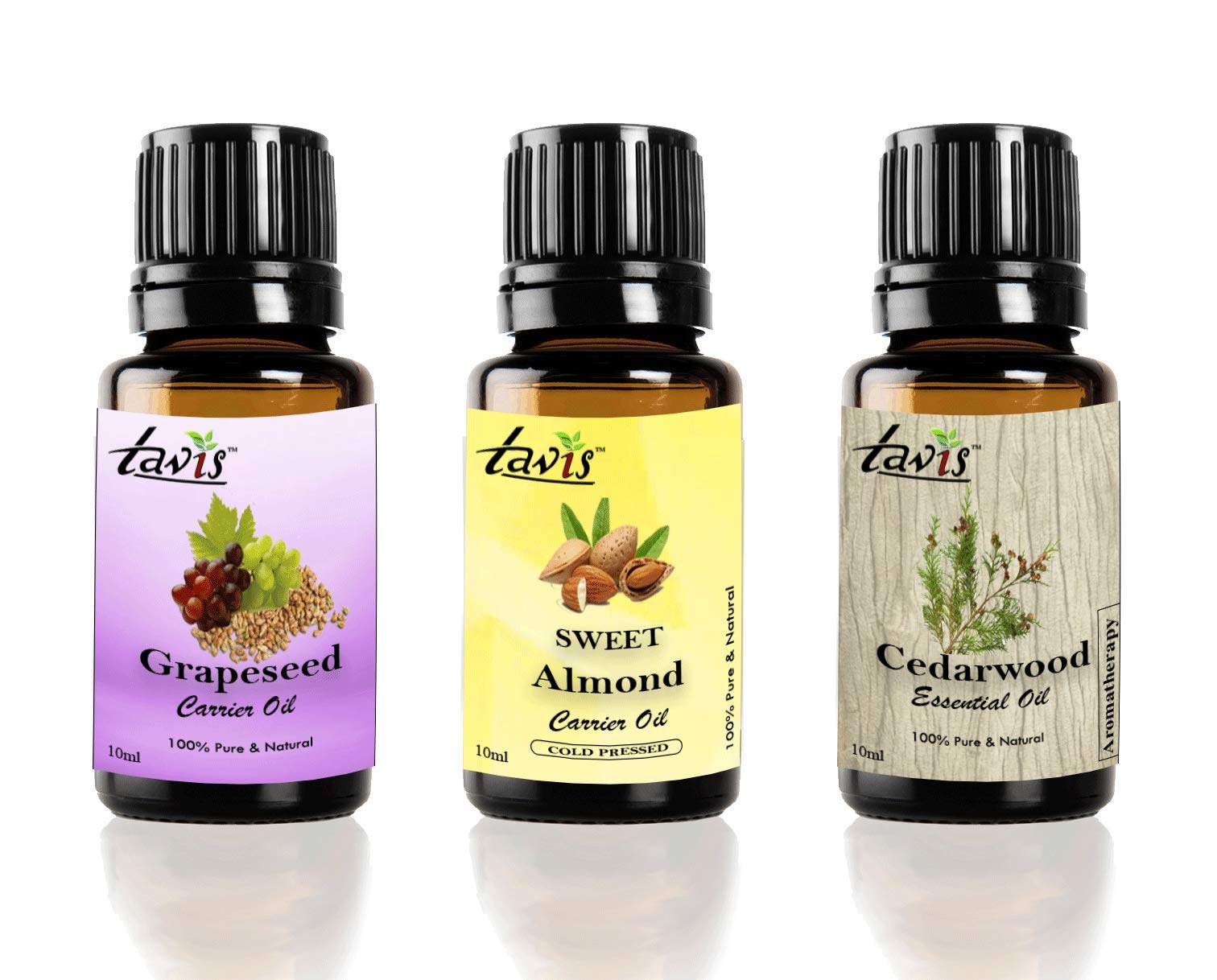Pure Grapeseed Oil, Sweet Almond Oil & Cedarwood Essential Oil Set - Natural Carrier Oils for Skin Care, Hair Growth & Aromatherapy | Perfect for Massage, DIY Beauty Recipes & Relaxation