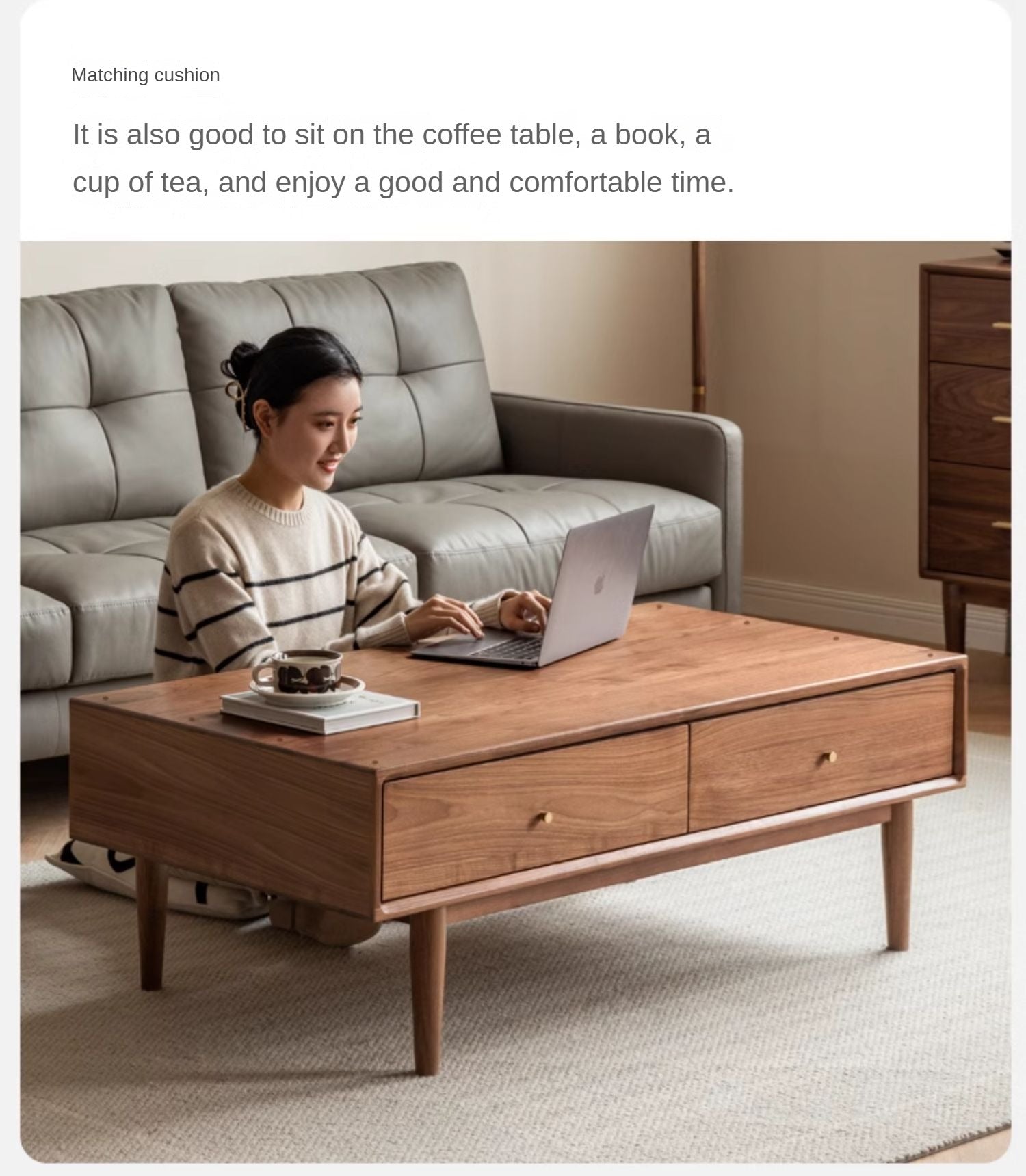 Solid Black Walnut Wood Rocking Coffee Table - Modern Natural Wood Living Room Furniture for Home Decor & Relaxation