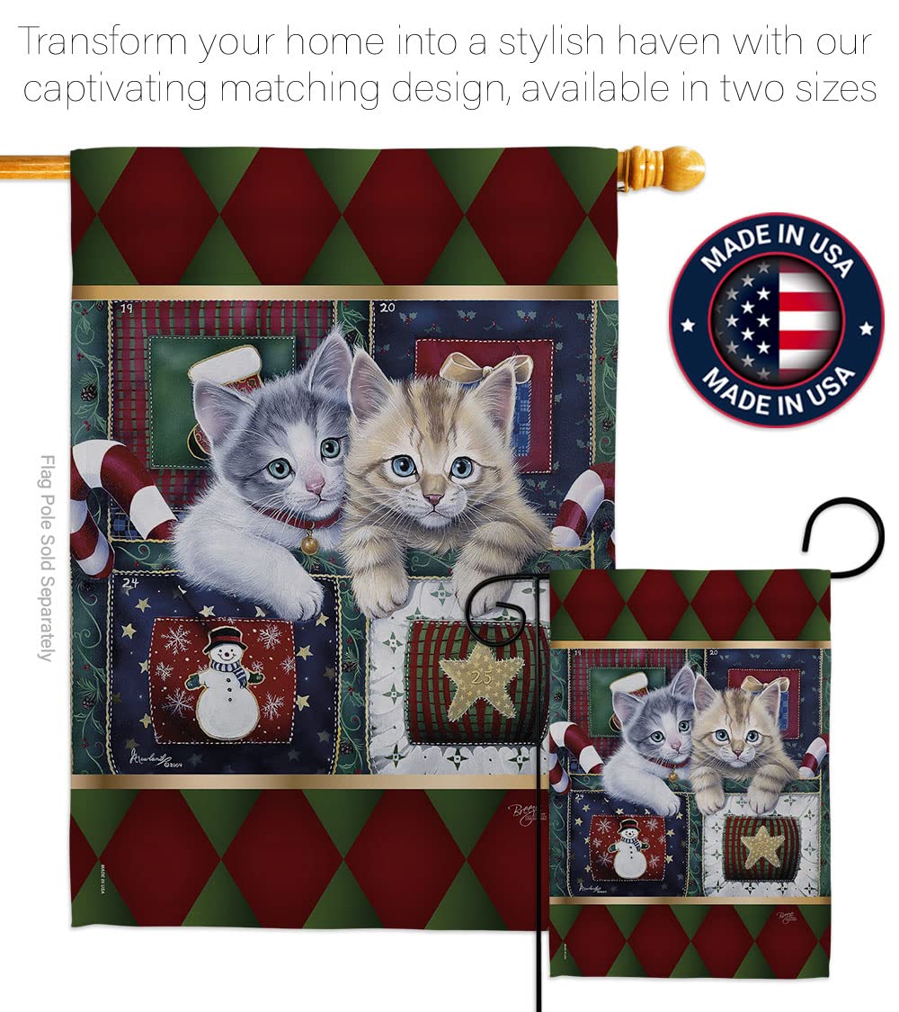 Winter Christmas Calendar Kittens Garden Flag Set 13x18.5