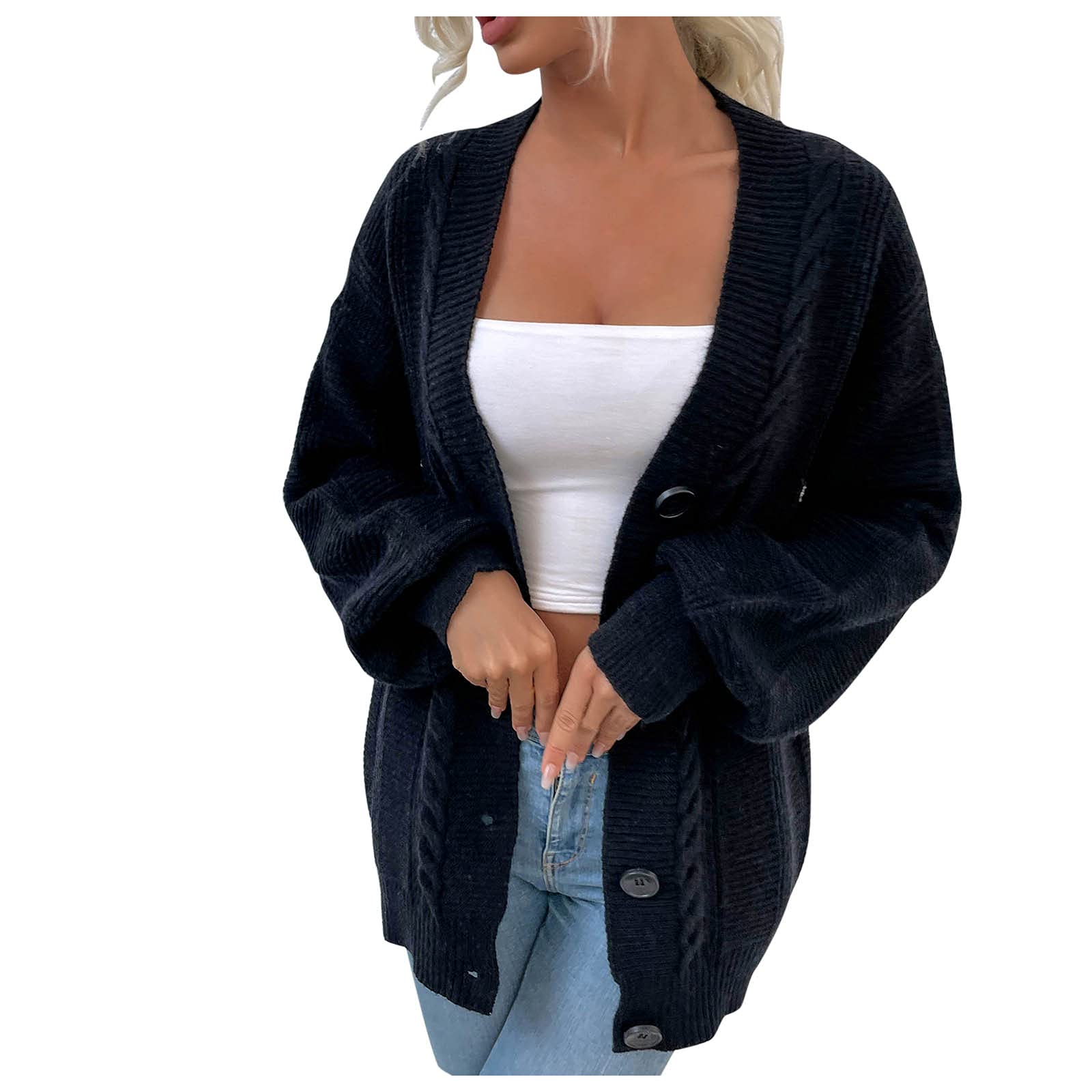 Women's Open Front Blazer Jacket - Loose Fit Batwing Sleeve Waffle Knit Button Down Shacket Top for Work & Casual Outfits | Office Wear, Date Night & Fall Layering Essential