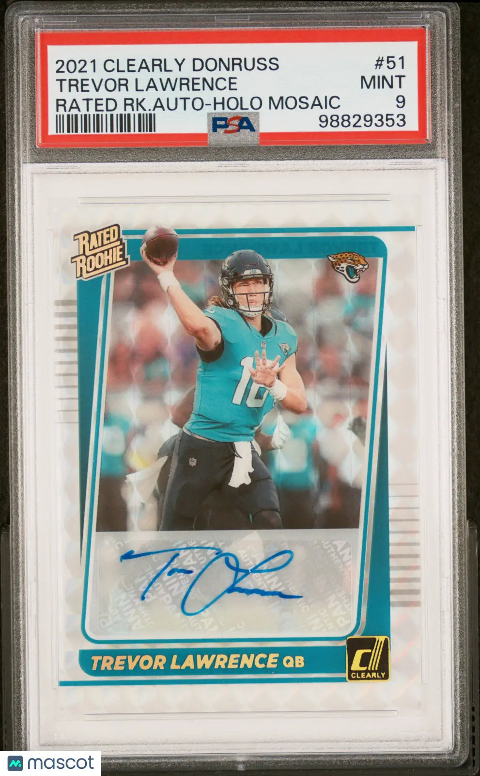 2021 Panini Clearly Donruss Trevor Lawrence Rated Rookie Auto Holo Mosaic PSA 9 Football Card - Collectible Sports Memorabilia for NFL Fans & Card Collectors - Perfect for Display, Investment, and Trading