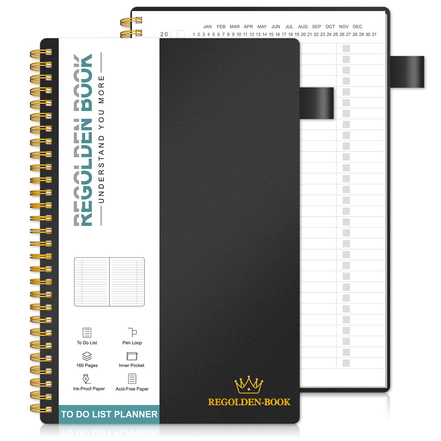 Regolden A5 Undated Daily Planner Notebook - To Do List & Task Organizer for Productivity, Office Supplies Checklist for Women & Men, Pocket Size - Perfect for Work, School, and Personal Goal Tracking