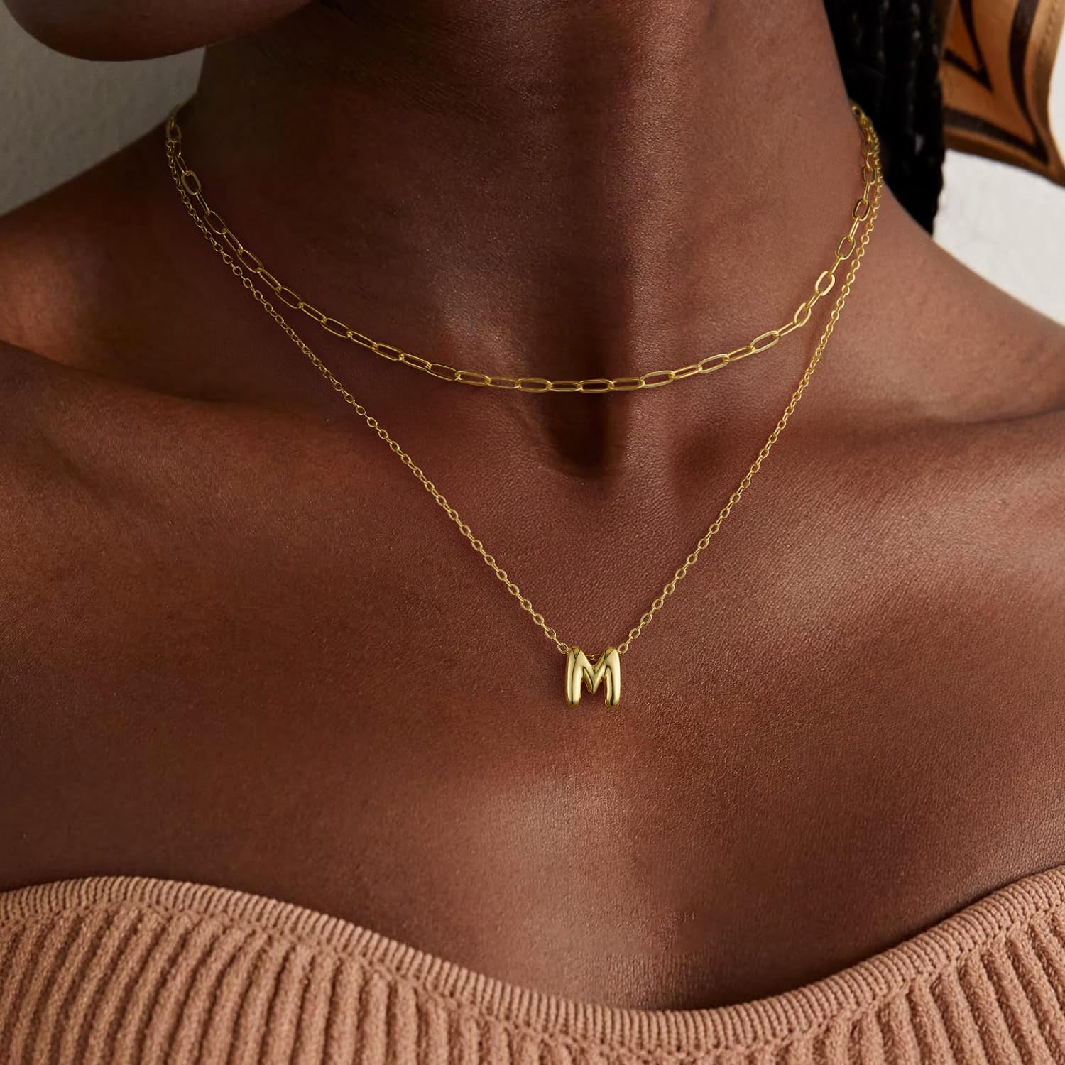 14K Gold Plated Layered Initial Necklace for Women - Personalized A-Z Bubble Letter Pendant, Dainty Choker, Stackable Name Jewelry - Perfect for Everyday Wear, Gifts, and Trendy Layered Looks