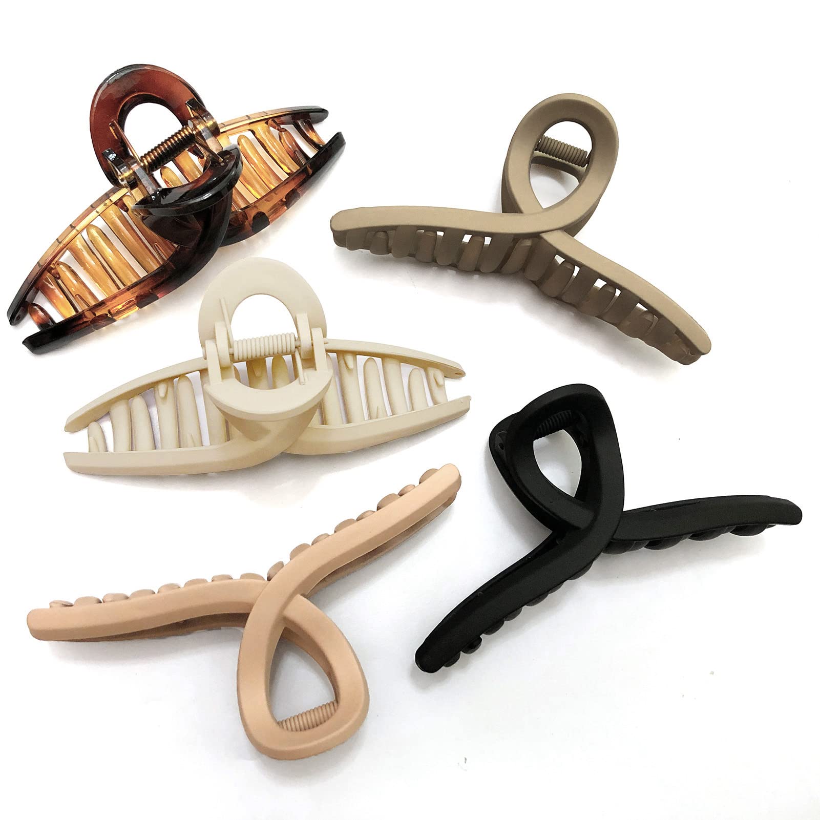 Nalodu Large 4.3 Inch Hair Claw Clips - Non-Slip Matte & Glossy Butterfly Clips for Women & Girls (5 Pack) | Perfect for Thin, Fine or Thick Hair | Great for Workouts, Office, School & Everyday Styling