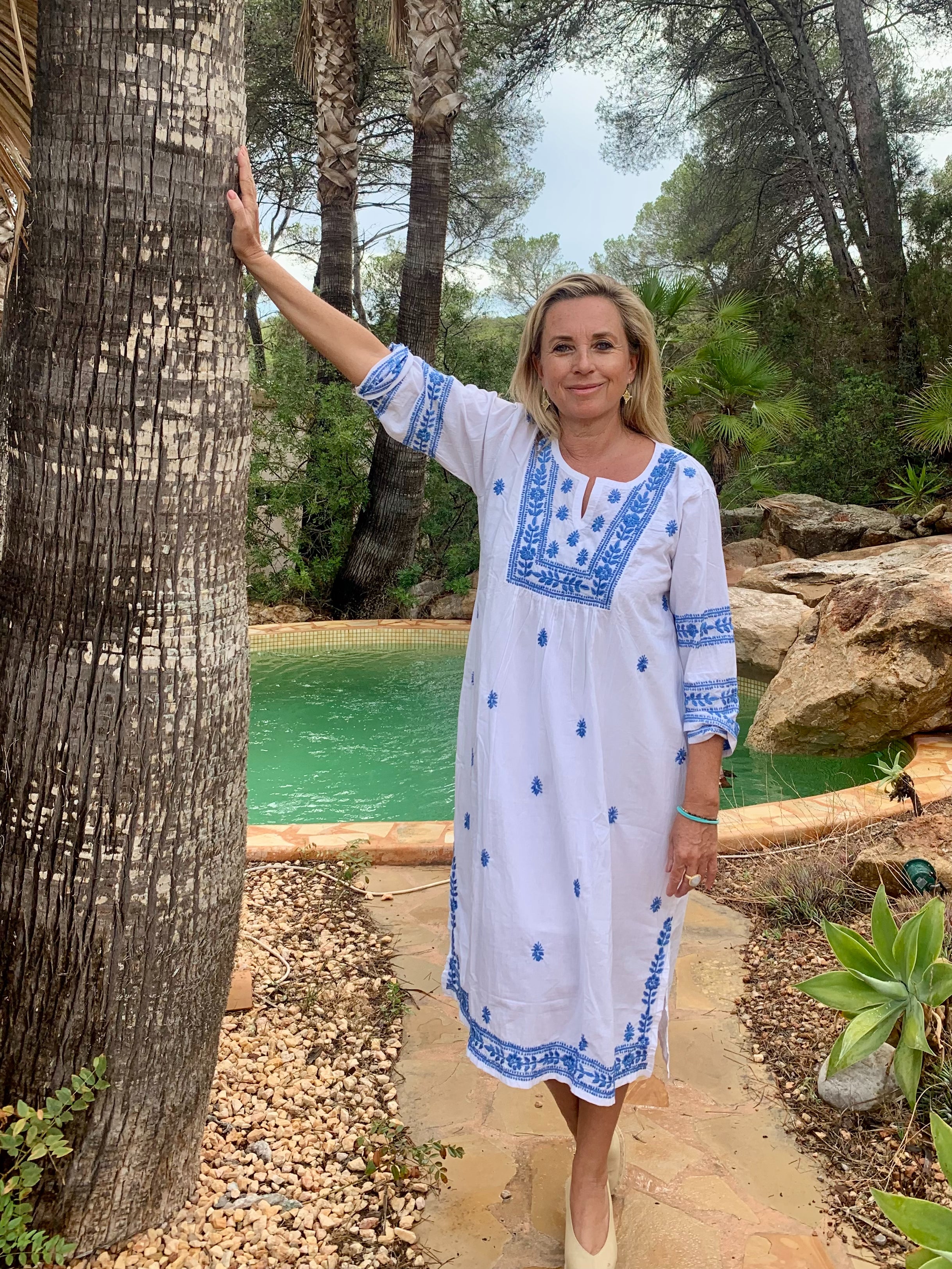 Hand Embroidered White Mumbai Dress with Sky Blue Details – Perfect for Weddings, Parties & Festive Occasions