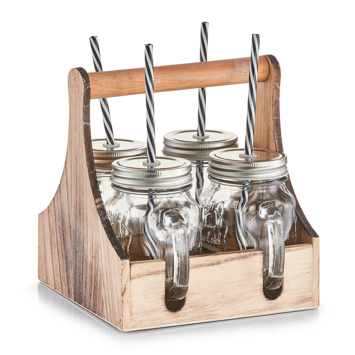 Premium Drinking Jar Set with Handle - Glass, Metal & Wood Gift Box - Perfect for Iced Tea, Lemonade & Outdoor Picnics