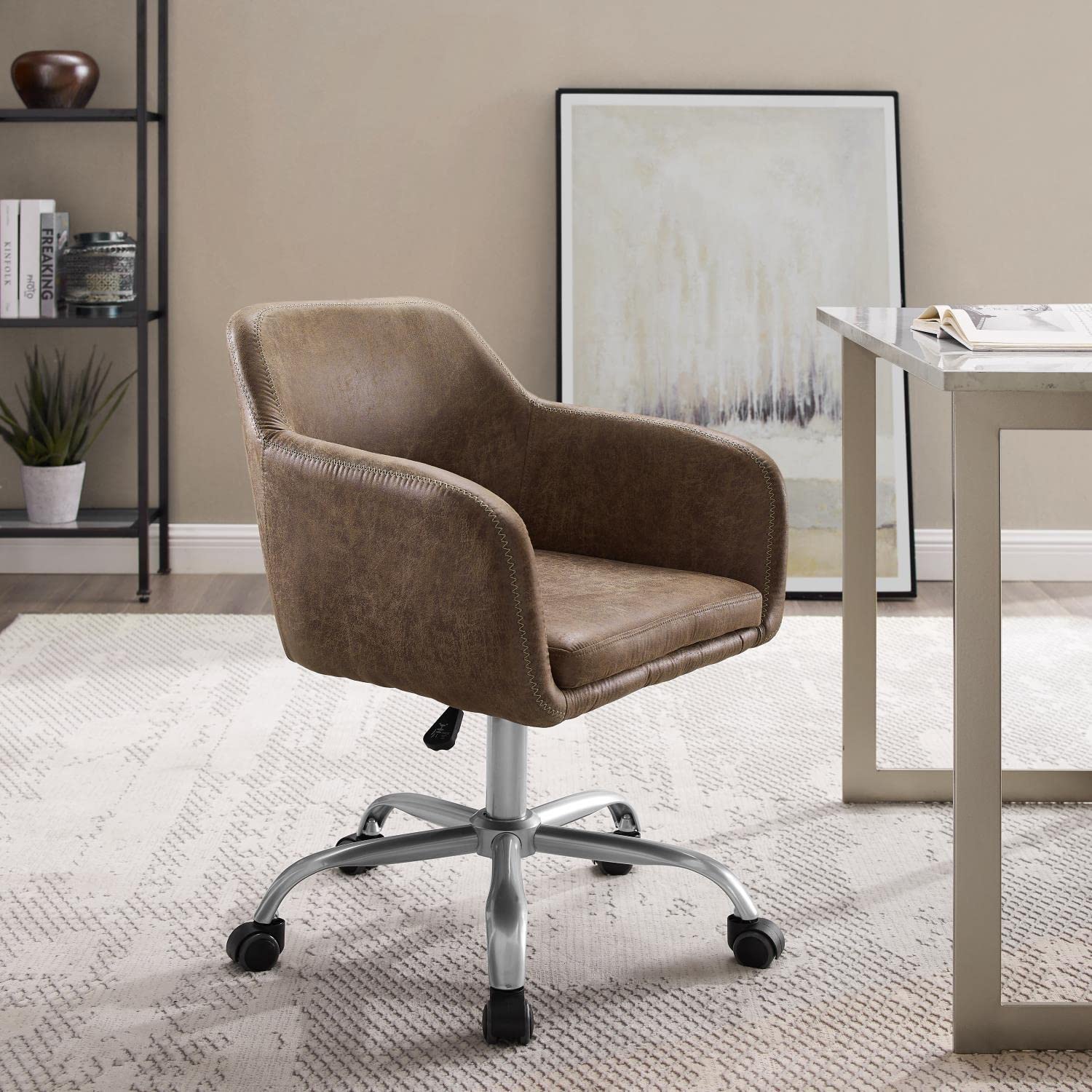Linon Rylen Ergonomic Office Chair with Adjustable Height & Lumbar Support - Silver Mesh Back Computer Desk Chair for Home & Office Workspace