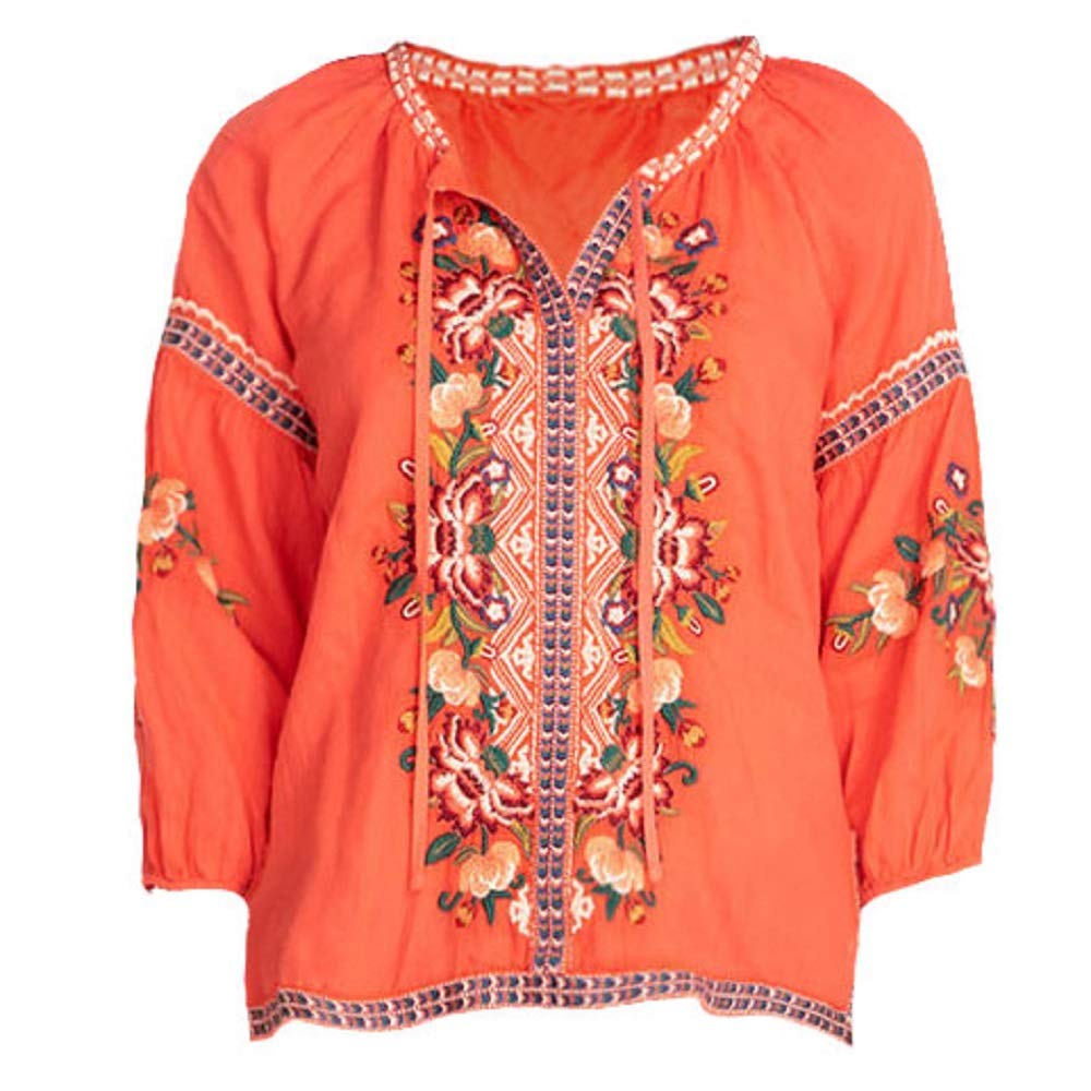 Johnny Was Juliene Candy Land Peasant Blouse - Floral Embroidered Boho Top for Women | Perfect for Summer Festivals, Beach Vacations & Casual Outings