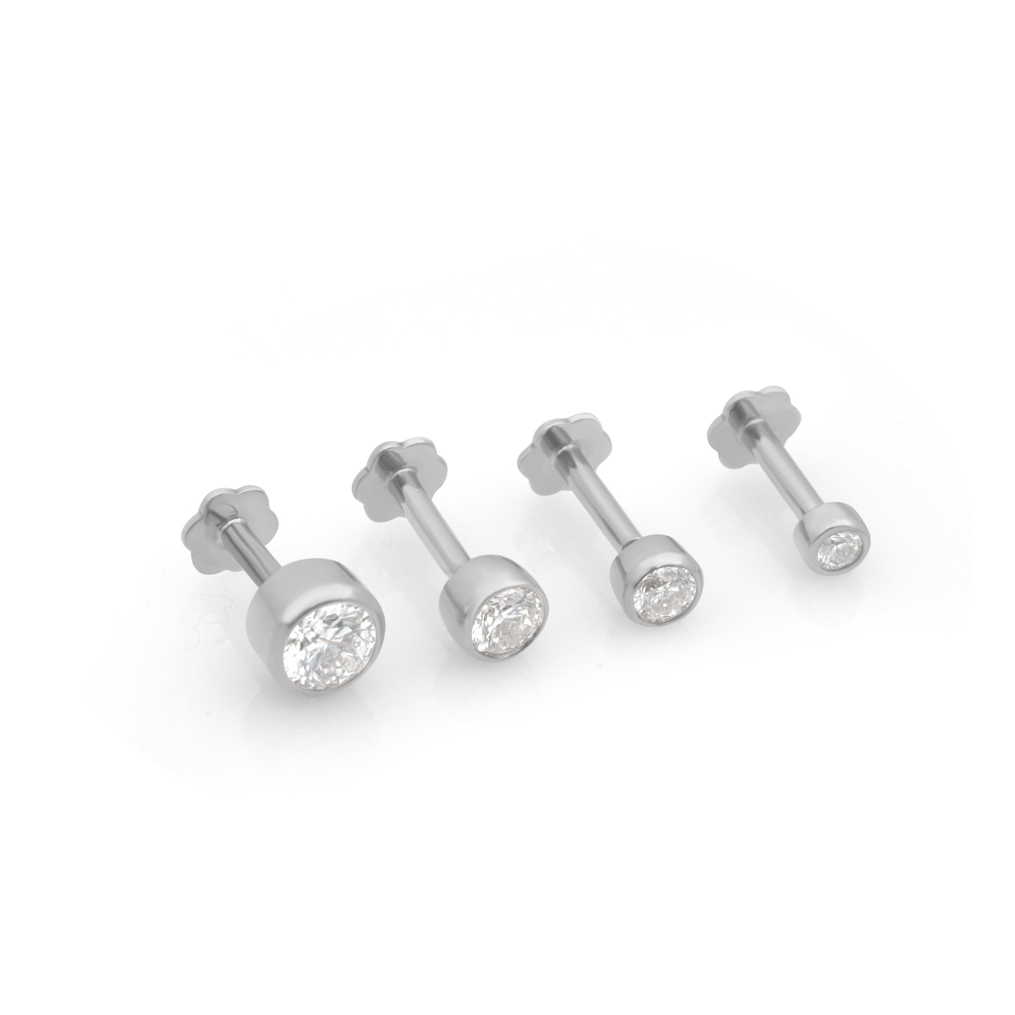 14K White Gold Round Diamond Stud Earrings - Flat Back Bezel Set for Everyday Wear & Special Occasions
