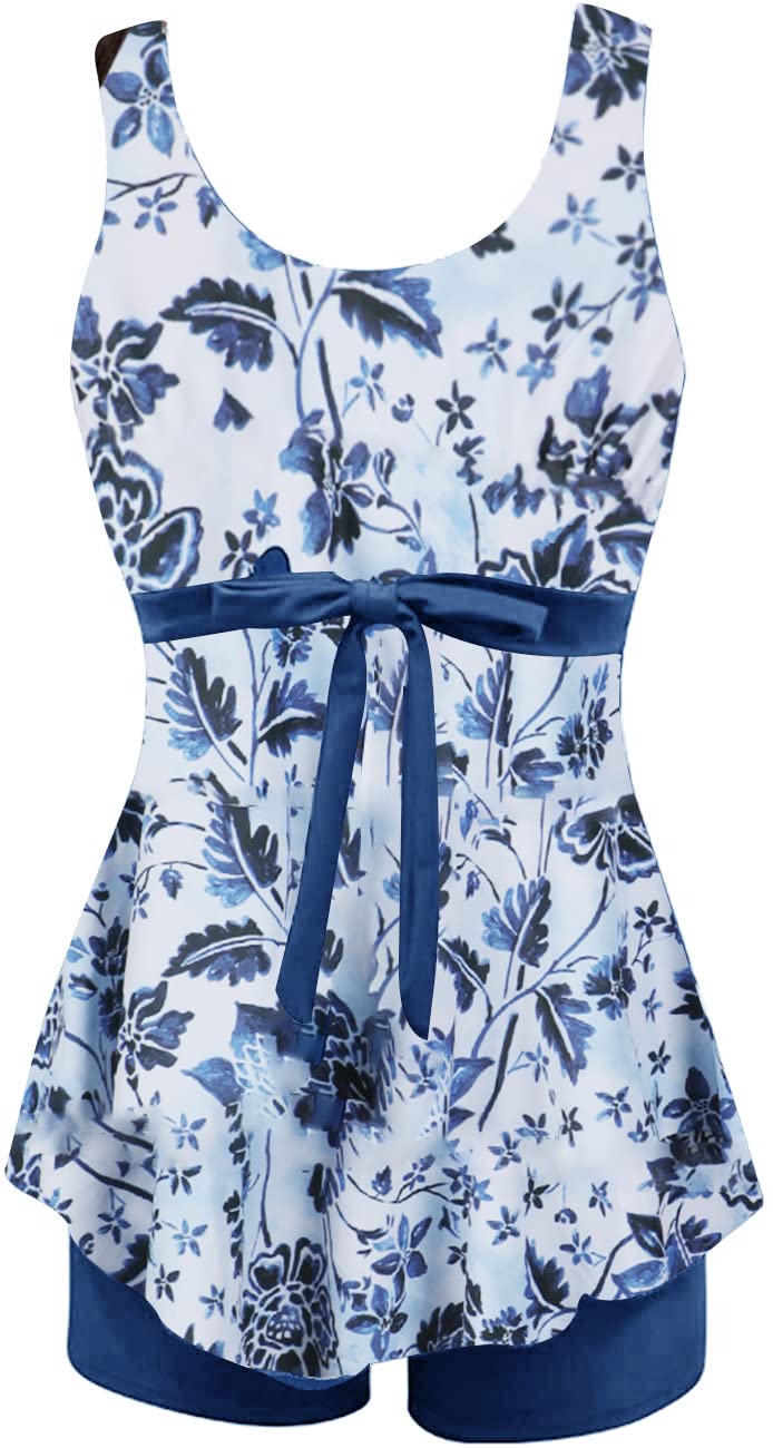 ECUPPER Women's Plus Size Tankini Swimwear Set - 2 Piece Swimsuit with Tank Top & Shorts for Beach, Pool & Summer Vacation