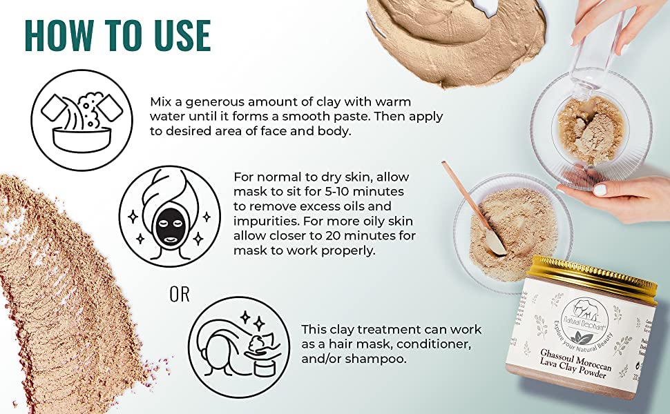 100% Pure Natural Moroccan Ghassoul Lava Clay Powder - 1lb (Pack of 2 x 450g) for Hair & Skin Care - Deep Cleansing, Detoxifying & Exfoliating for Face, Body & Scalp