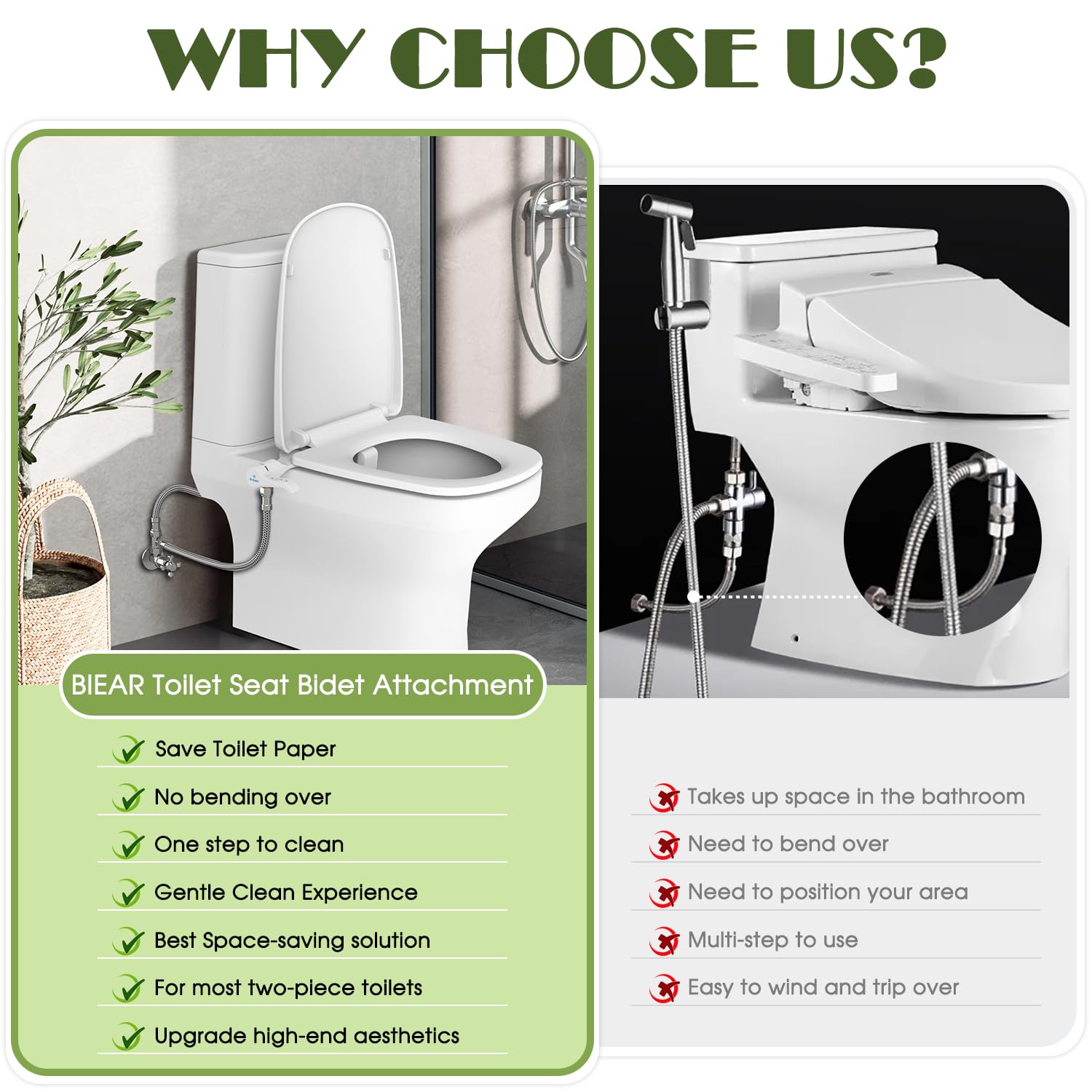 6mm Bidet Toilet Attachment with Dual Nozzles - Cold Water Spray for Feminine & Rear Wash - Self-Cleaning Bidet Seat for Women, Men & Seniors - Perfect for Hygiene, Comfort & Elderly Care