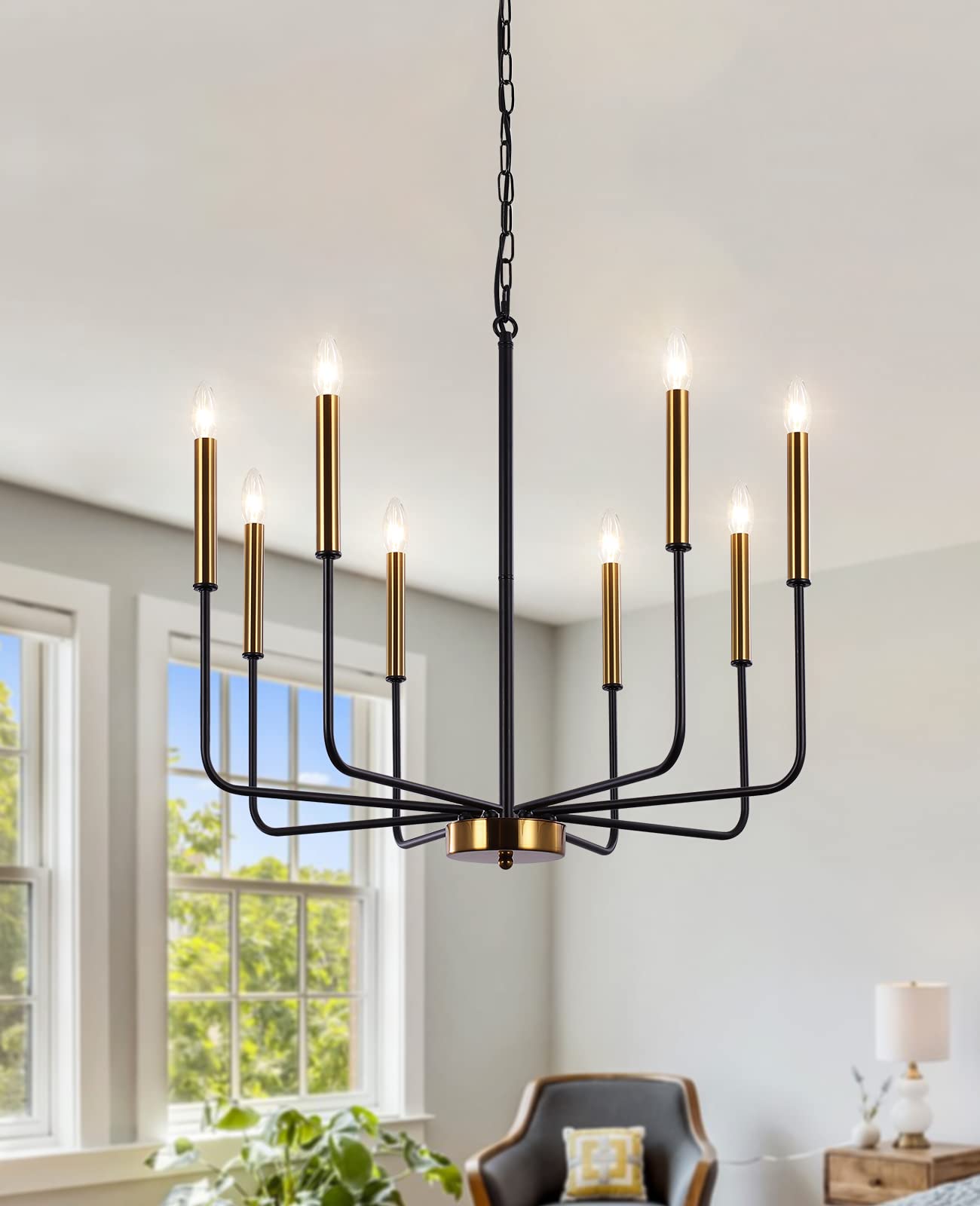 LASENCHOO 8-Light Farmhouse Chandelier - Black & Gold Modern Pendant Light for Kitchen Island, Dining Room, Living Room, Bedroom | Rustic Ceiling Lighting Fixture for Home Decor & Entryway