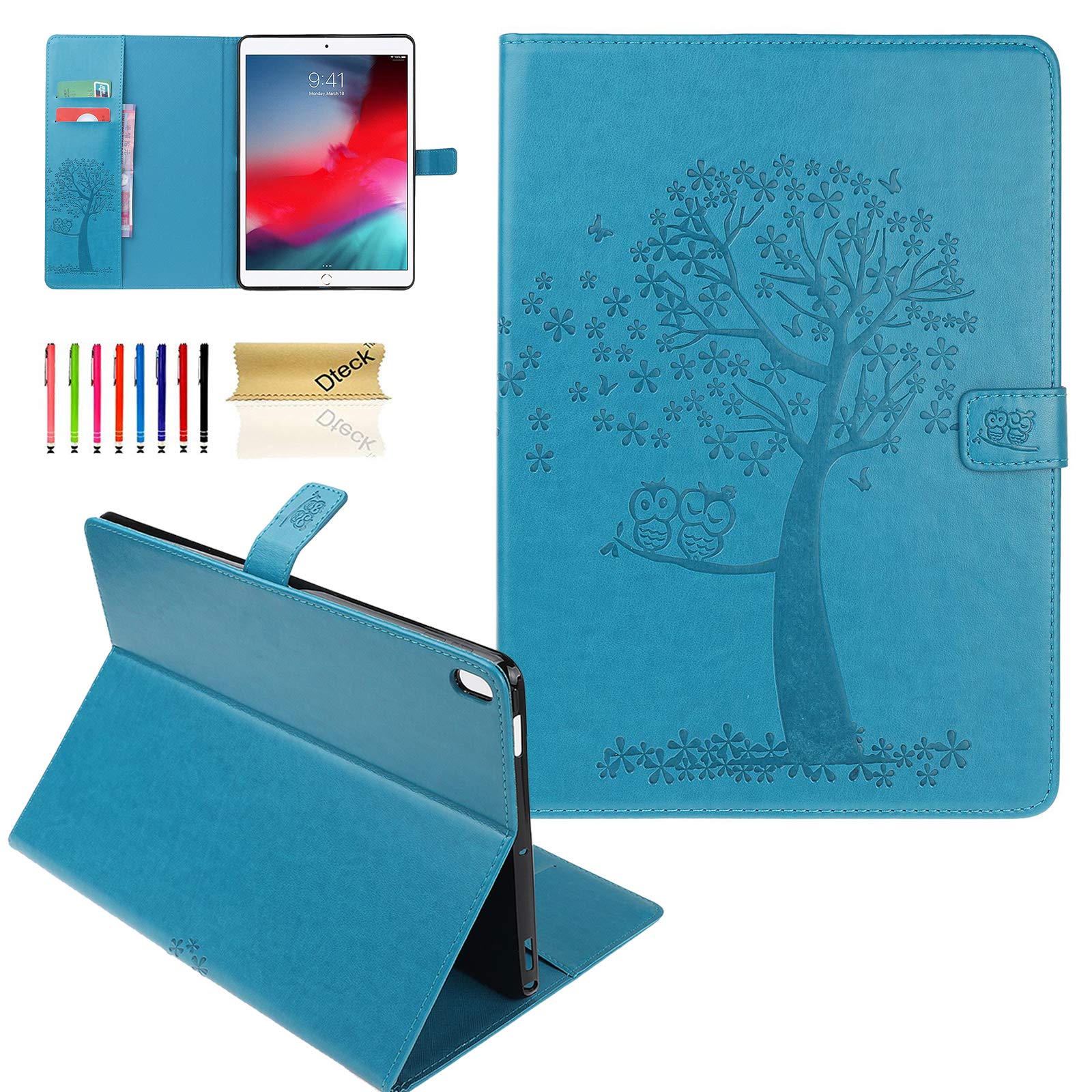 Dteck iPad Air 3rd Gen (2019) & iPad Pro (2017) 10.5 Inch Case - Cute Tree Cartoon Magnetic Smart Wallet Leather Folio Cover with Stylus Pen Holder & Flip Stand | Perfect for Work, School & Travel | Blue