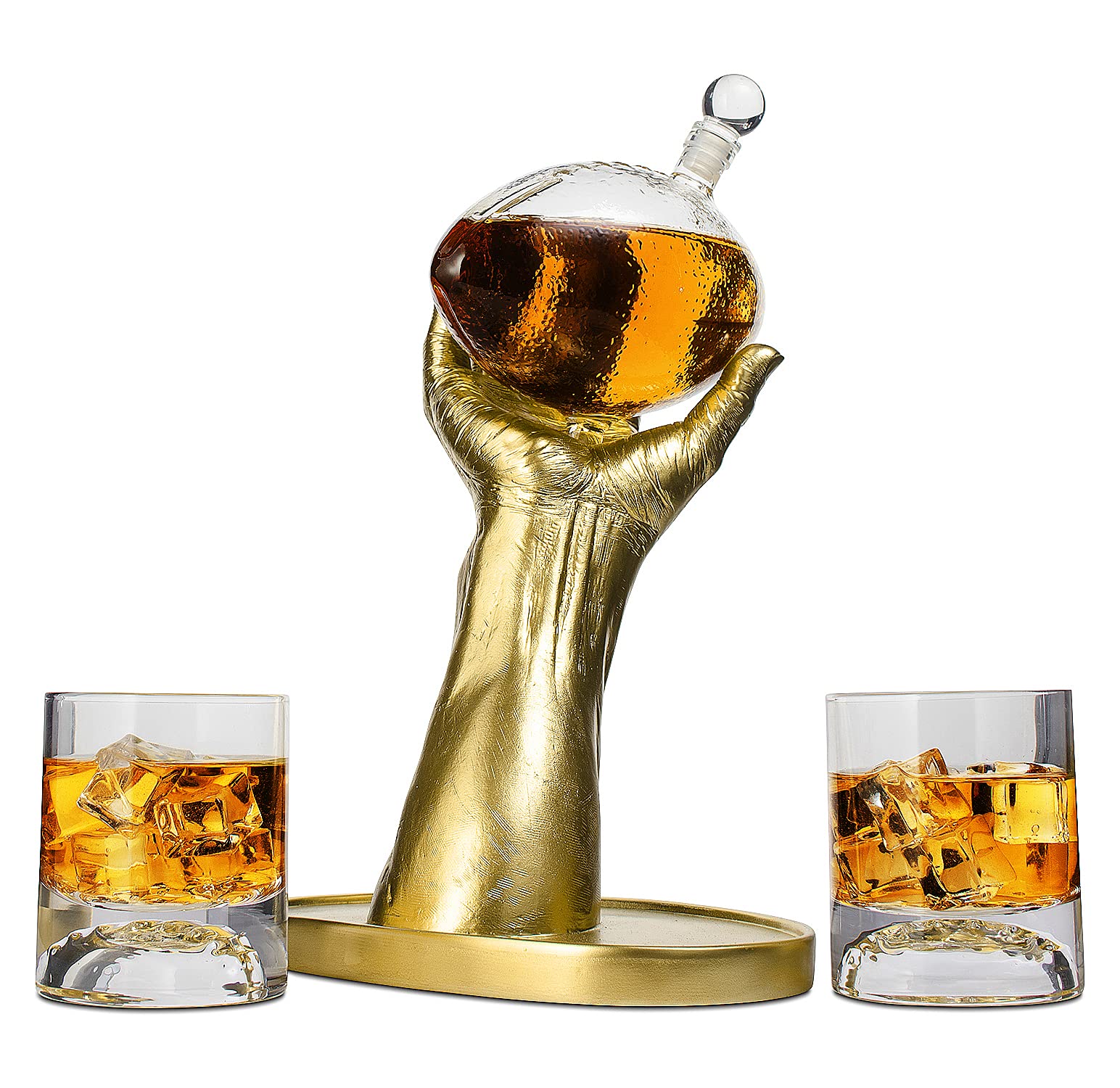Realistic Quarterback Hand Whiskey Decanter Set with 2 Glasses - Unique Football Gifts for Men, Dad, Him, Brother - Perfect for Birthday, Retirement, Christmas - Great for Game Day Entertaining & Man Cave Decor