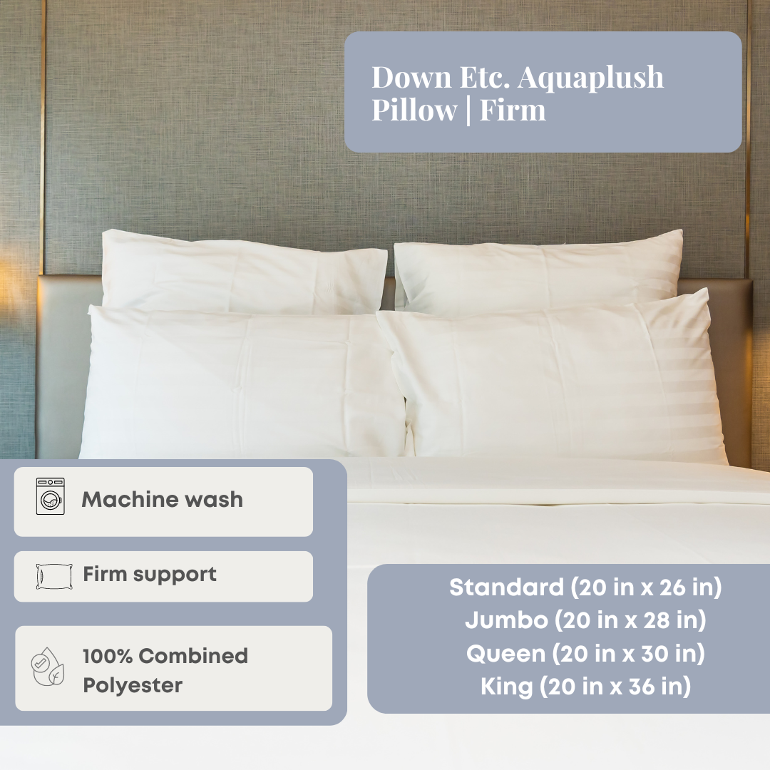 Down Etc. Aquaplush Firm Pillow - Ultra Soft & Supportive for Side, Back & Stomach Sleepers - Perfect for Home, Travel & Office Use