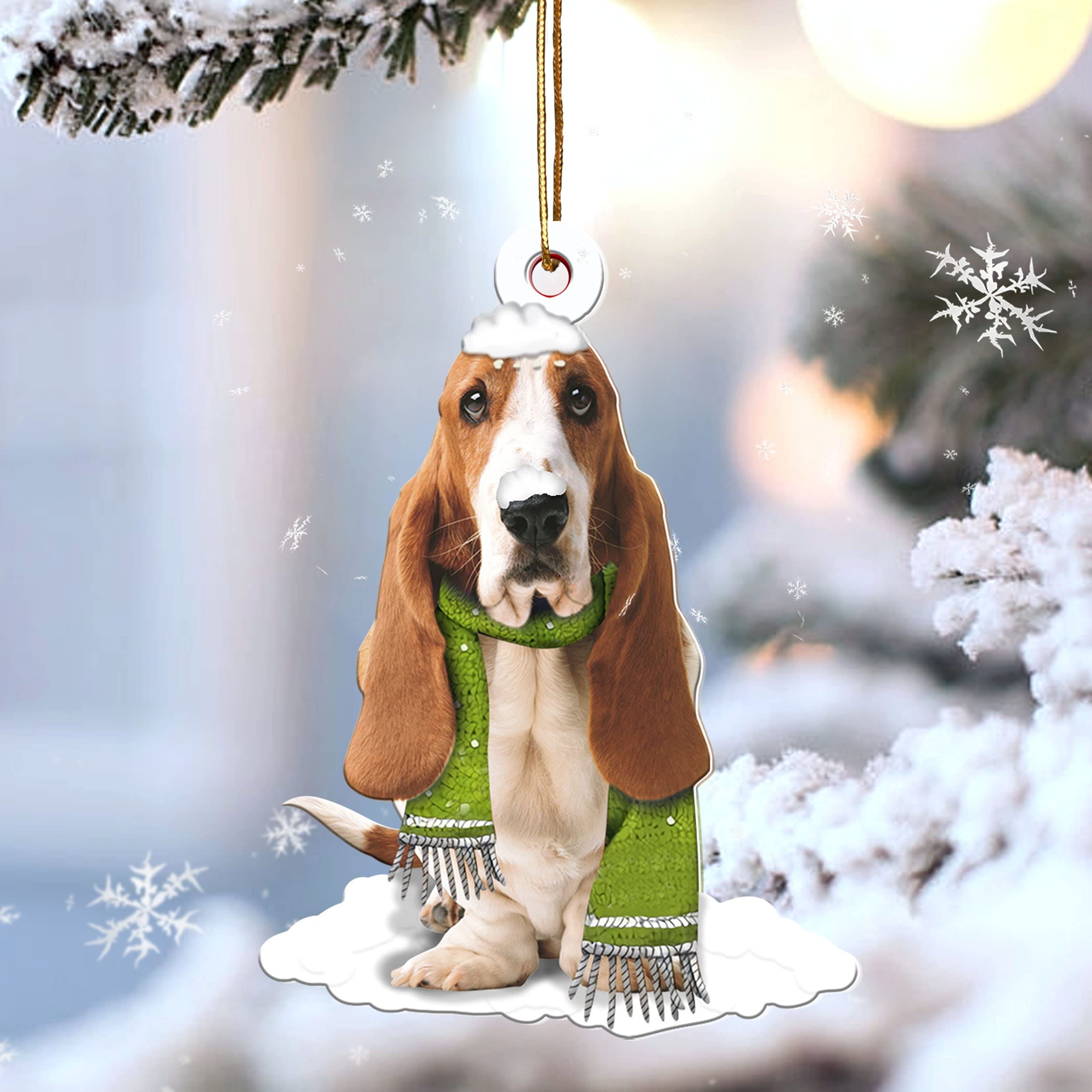 Basset Hound Christmas Ornaments Set of 30 - Festive Scarf Xmas Tree Decorations, Durable Mica Plastic Hanging Ornaments (Pack of 10 Trinkets) for Holiday Home Decor & Gift Giving