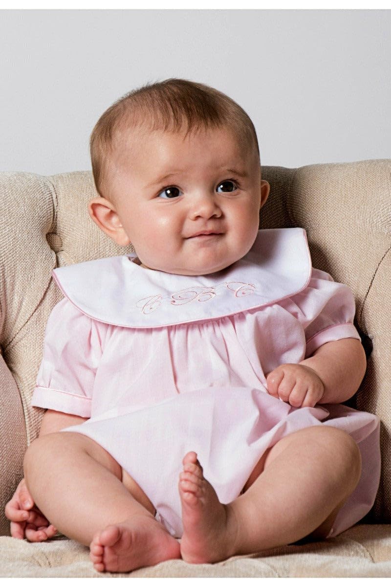 Custom Monogram Baby Girl Bubble Romper with Elegant Collar - Personalized Embroidery Outfit for Newborns, Christening & Photo Shoots