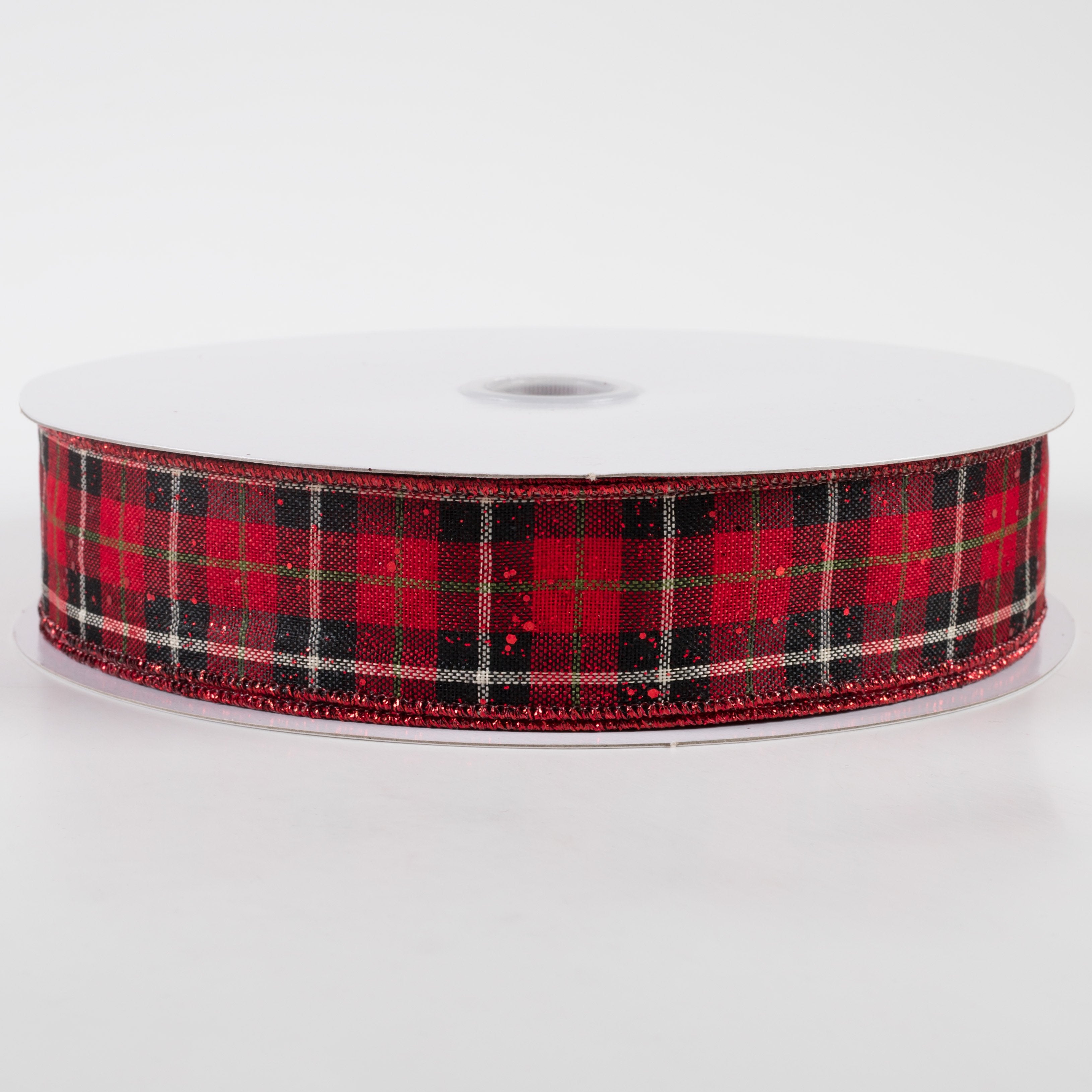 1.5 Inch Hex Glitter Modern Tartan Plaid Ribbon - Red (50 Yards) for Gift Wrapping, DIY Crafts, and Holiday Decorations