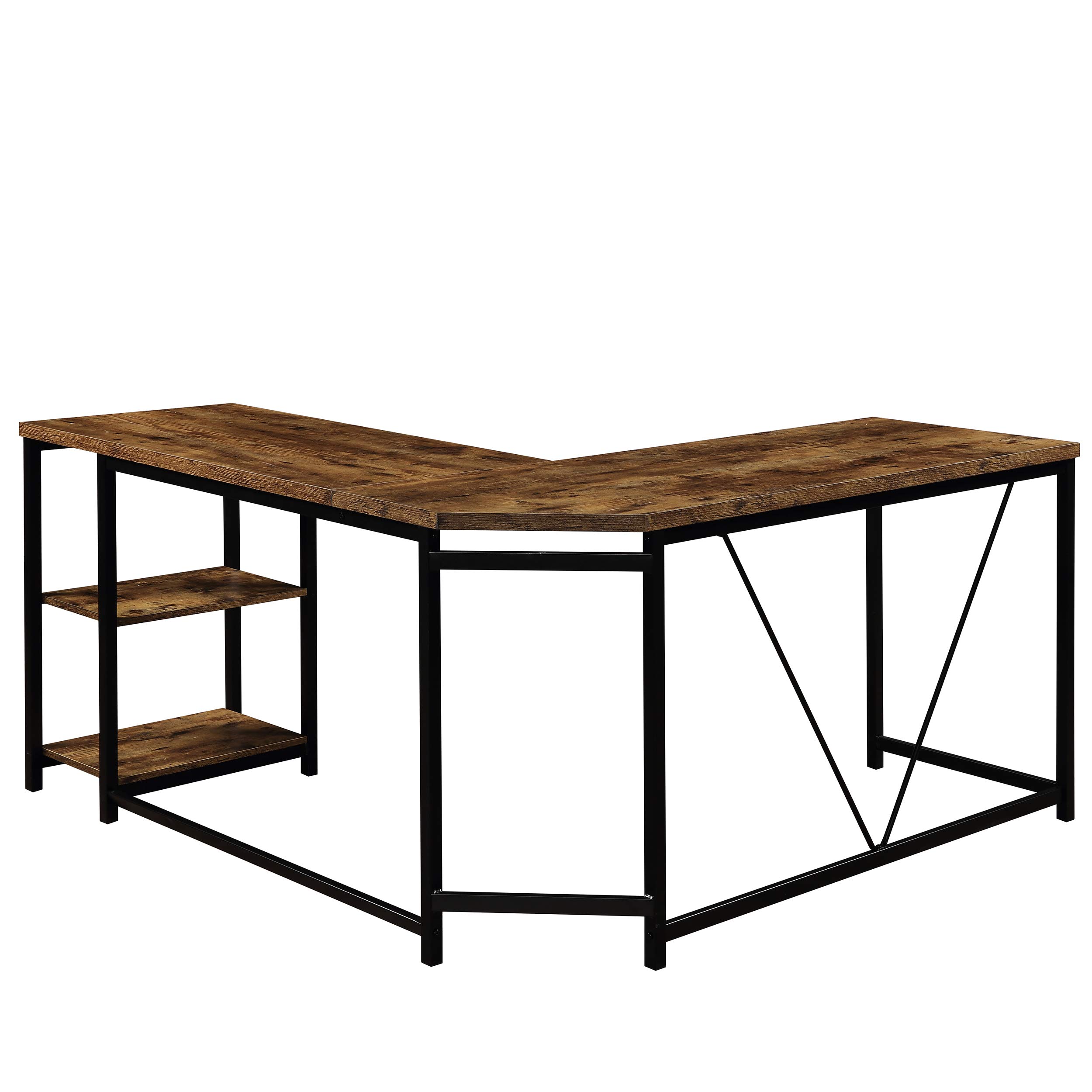 Veryke L-Shaped Computer Desk with 2-Tier Storage Shelves, Corner Home Office Desk for Small Spaces, Study Writing Table with Keyboard Tray - Perfect for Gaming, Work from Home & Remote Learning (Brown)