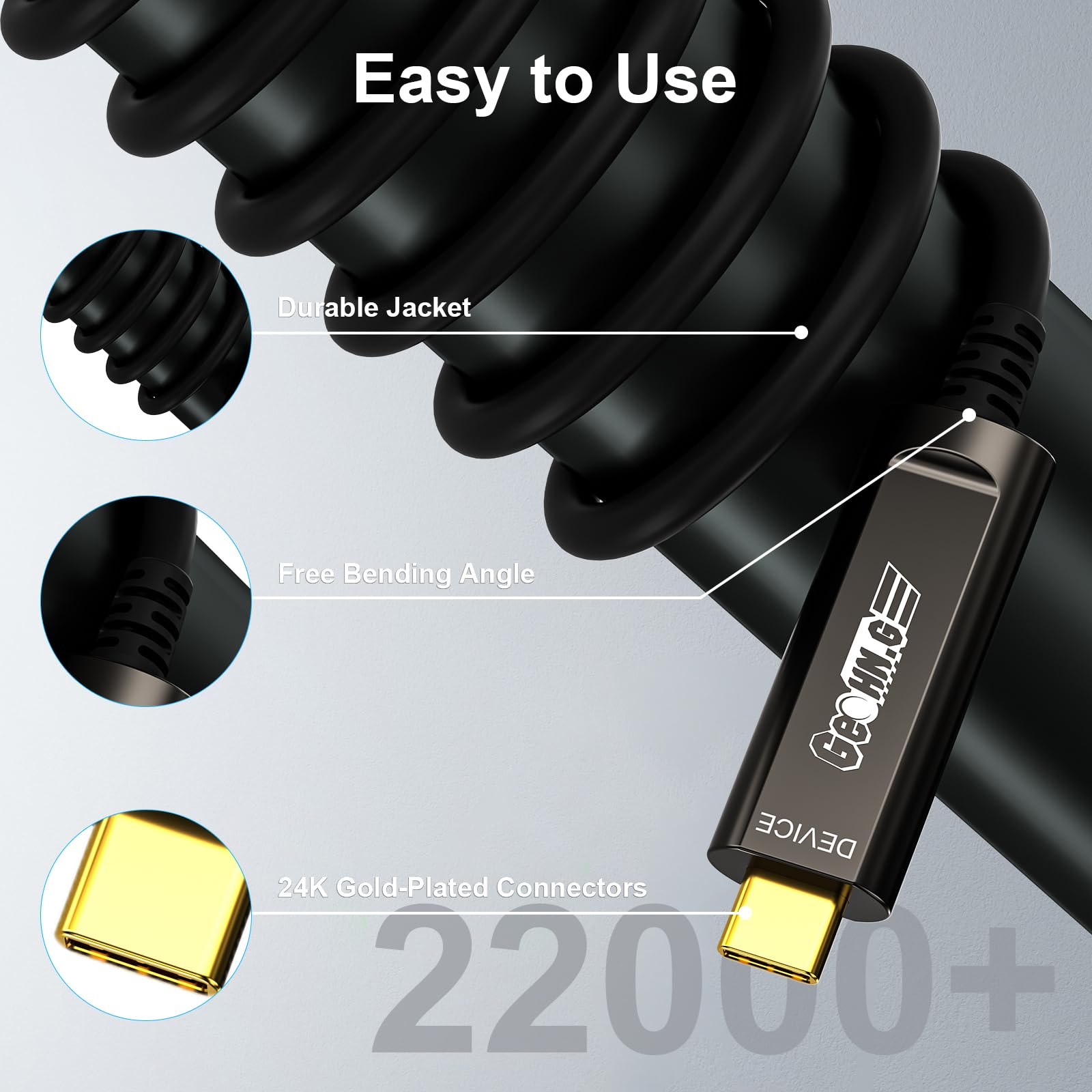 GeoHN.G USB C to C Fiber Optic Cable 5M/16.5FT - 10Gbps High-Speed USB 3.2 Gen 2 Extension Cord for Long Distance Data Transfer - Compatible with VR Headsets, DSLR Cameras, Mini PCs, Laptops, Webcams, Printers - Ideal for Gaming Setups, Home Office & Studio Equipment