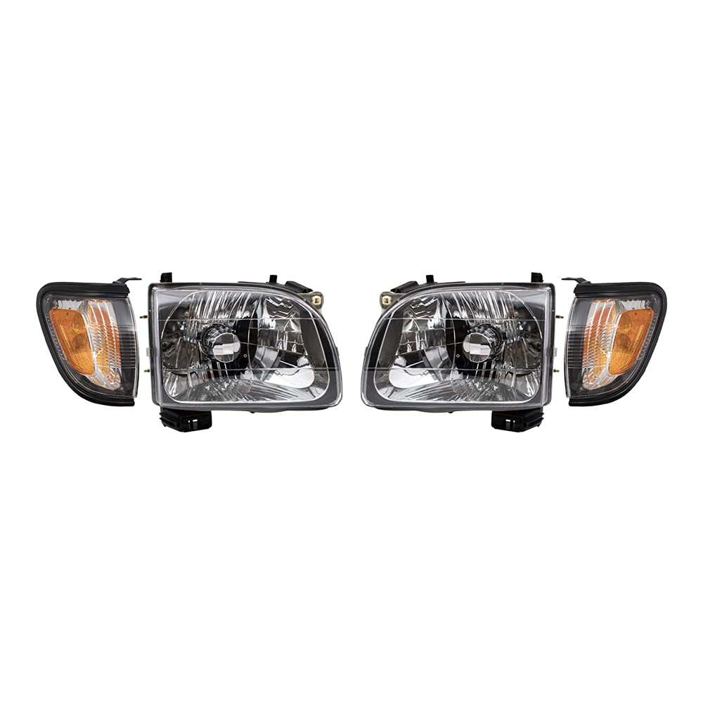 Brock Replacement 4-Piece Headlight Assembly with Black Trim & Parking Signal Lights - Compatible with 2001-2004 Toyota Tacoma | Durable Aftermarket Headlights for Off-Roading & Night Driving