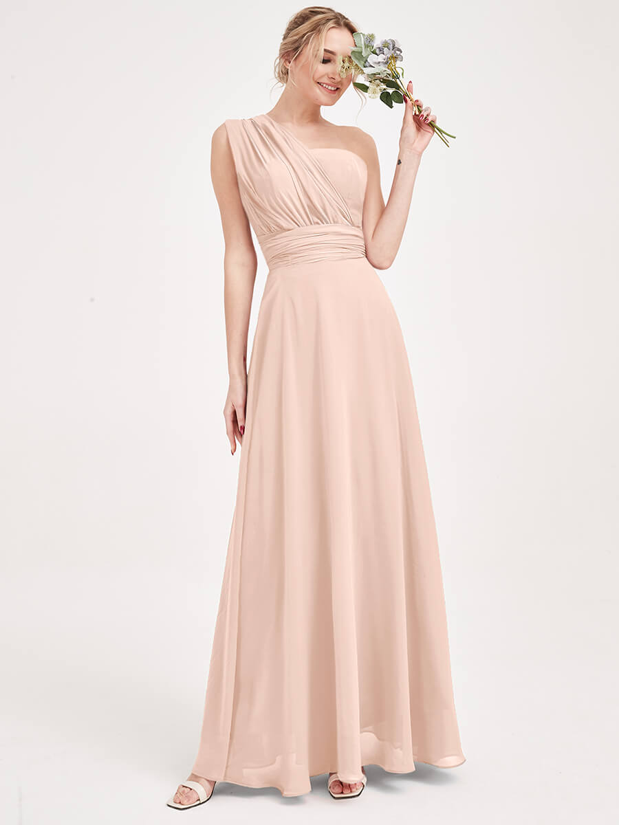 Elegant Convertible Chiffon Bridesmaid Dress - Wrap Style Pearl Pink Maxi Gown for Weddings, Parties & Formal Events