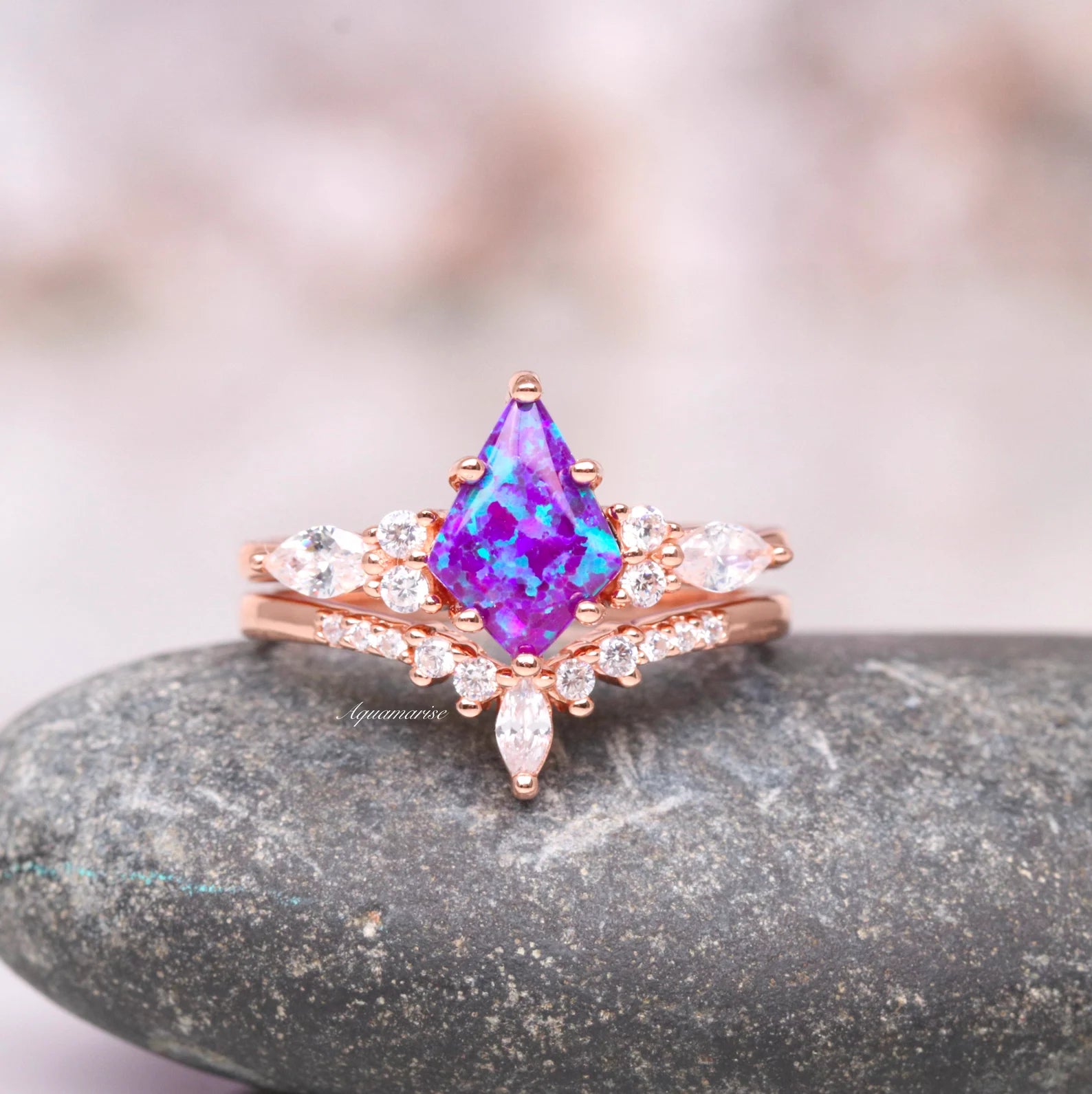 Skye Kite™ Purple Fire Opal Couples Ring - Matching Wedding Bands for Him & Her, Sterling Silver Stackable Promise Rings - Perfect for Anniversaries, Engagements & Romantic Gifts