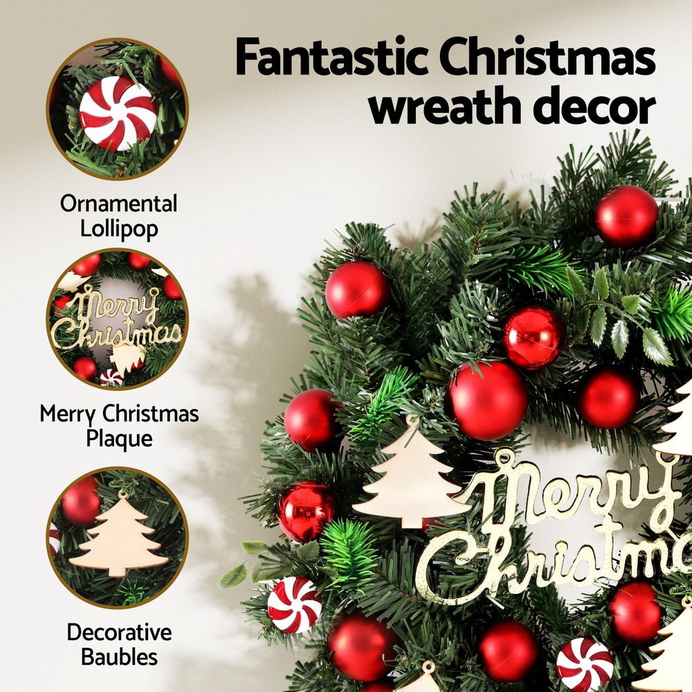 40CM Christmas Wreath with Baubles - Xmas Garland Holiday Decor for Door, Wall, Party & Home Decoration - Perfect for Christmas Tree, Fireplace Mantel and Holiday Festivities