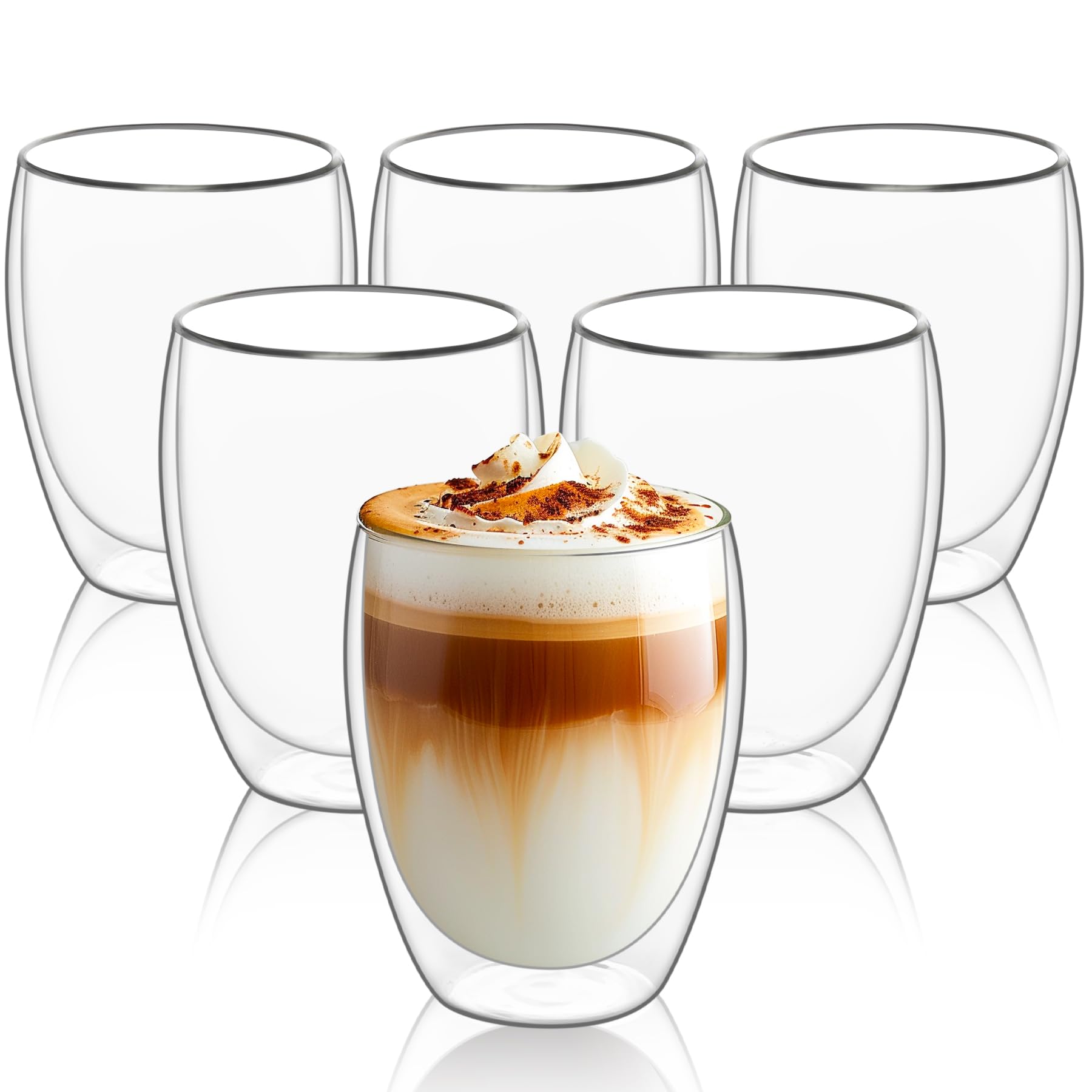 ComSaf 12oz Double Wall Insulated Glass Coffee Mugs Set of 6 - Clear Thermal Cups for Hot/Cold Beverages, Tea, Juice, Milk - Perfect for Latte, Cappuccino, Espresso - Ideal Gift for Christmas, Birthday, Housewarming - Great for Home, Office, Cafe Use