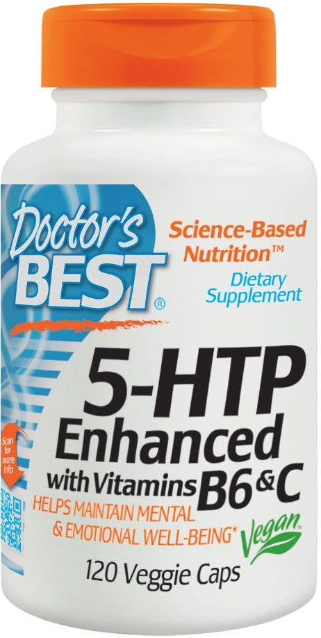 Doctor's Best 5-HTP Supplement with Vitamin B6 & C - 120 Vegan Capsules for Stress Relief, Mood Support & Better Sleep