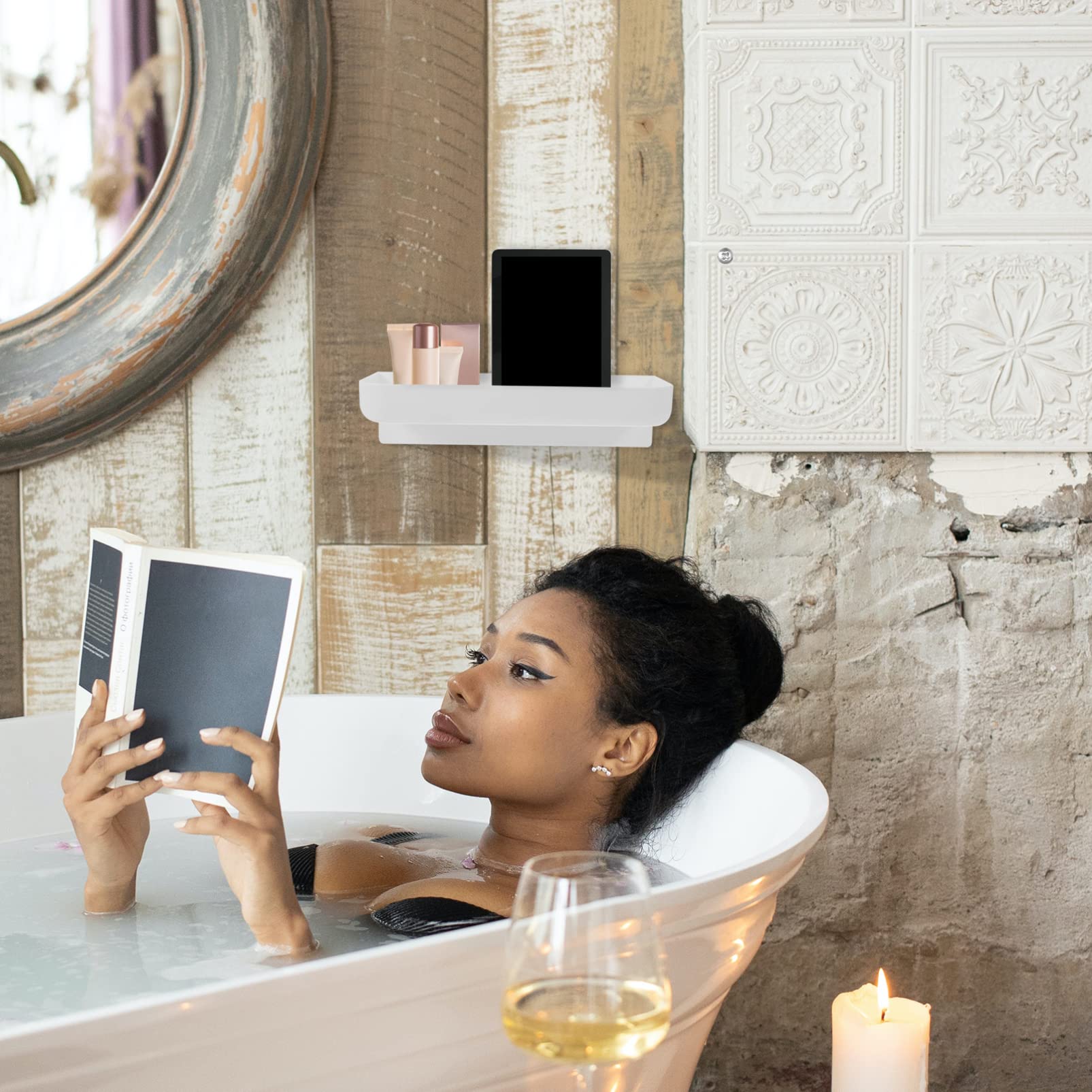 2-Pack White Floating Wall Shelves - Bathroom & Kitchen Storage Rack | Wall Mounted Display Shelves for Bathroom Essentials, Spices & Decor | Perfect for Small Space Organization in Bathrooms, Kitchens & Living Rooms