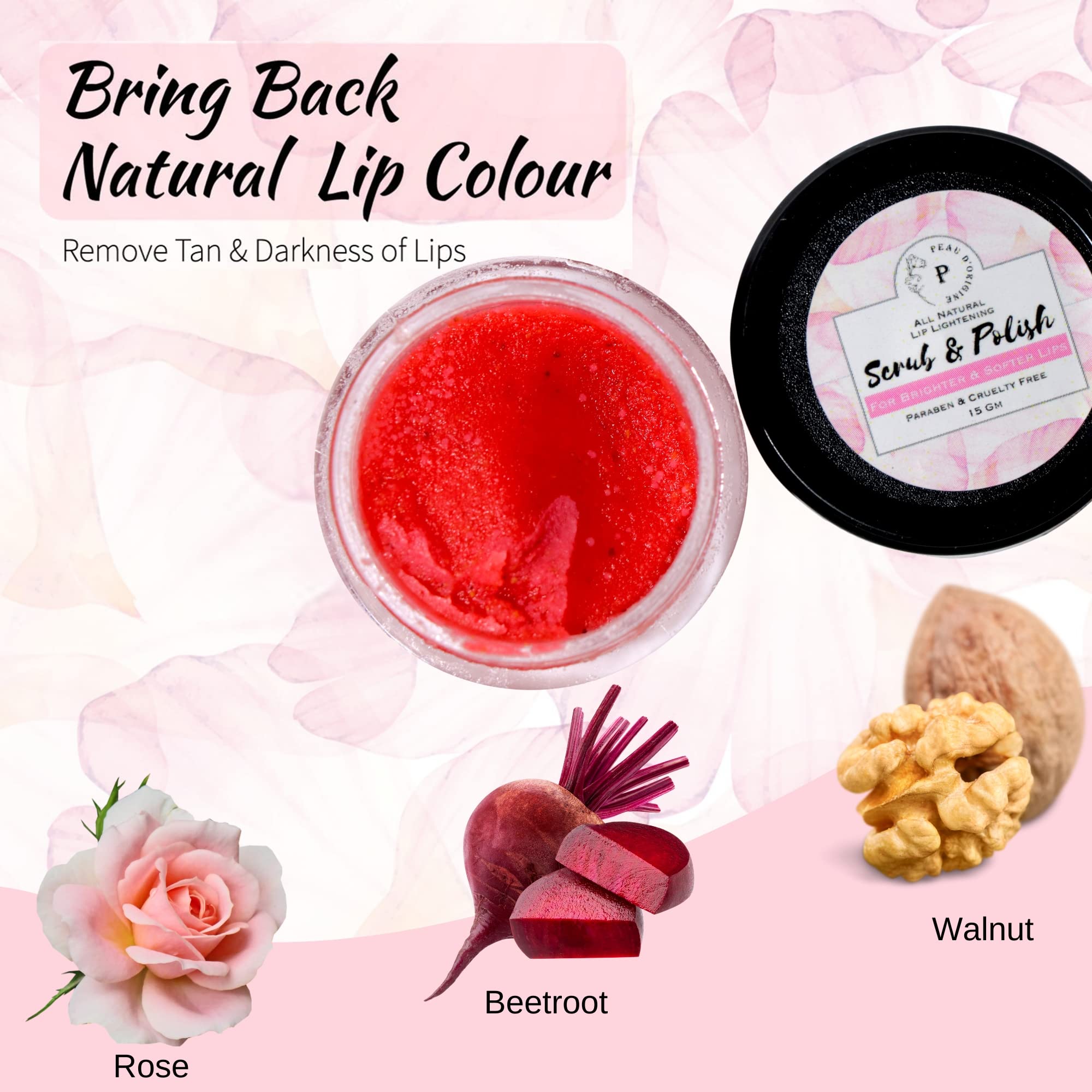 Original Peau D’origine Lip Scrub Balm - Lightening & Brightening Dark Lips Treatment for Men & Women - Exfoliates Dry, Chapped Lips & Removes Lipstick Stains - 15gm Lip Care for Smokers & Daily Use - Perfect for Pre-Lipstick Prep & Nighttime Lip Care Routine