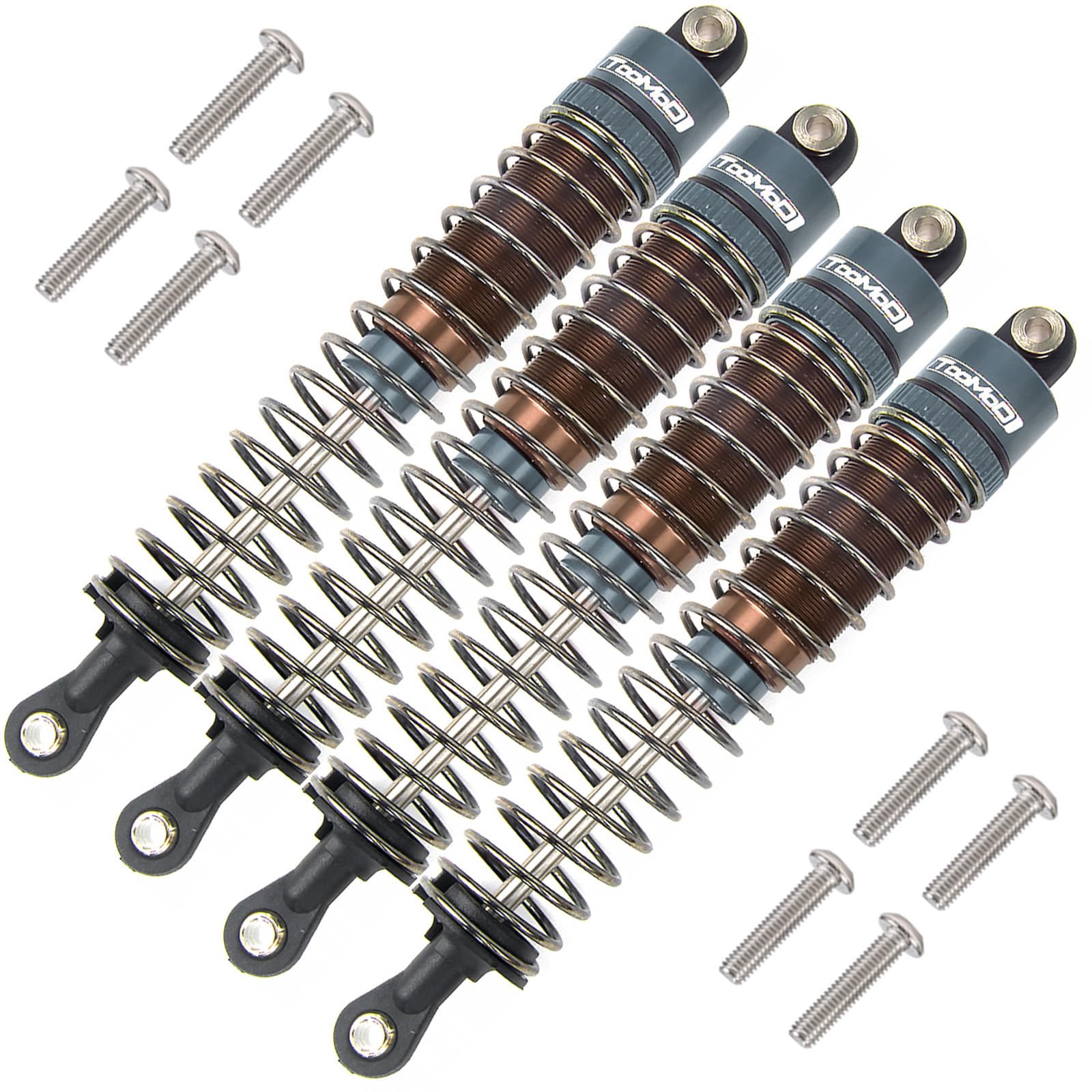 1/10 Scale 90mm RC Oil Filled Shock Absorbers Kit - Compatible with Tamiya Bullhead, SuperClod Buster, TRX4, Axial SCX10, D90 Crawler & Truck Upgrades - Durable Replacement Parts (Grey) - Perfect for Off-Road RC Car Performance & Crawling Adventures